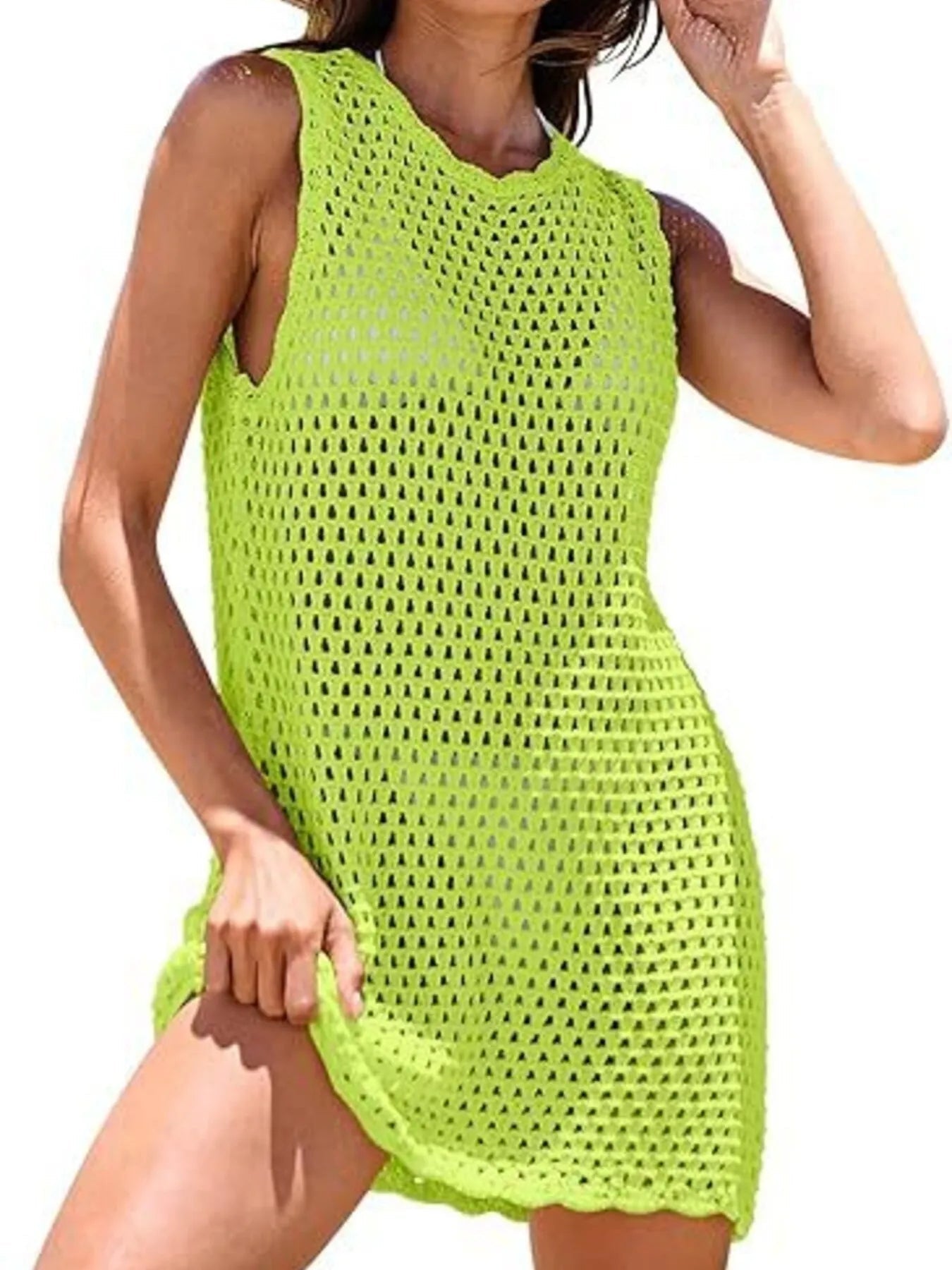 Color Block Openwork Sleeveless Cutout Back Cover-Up - Lookzlike