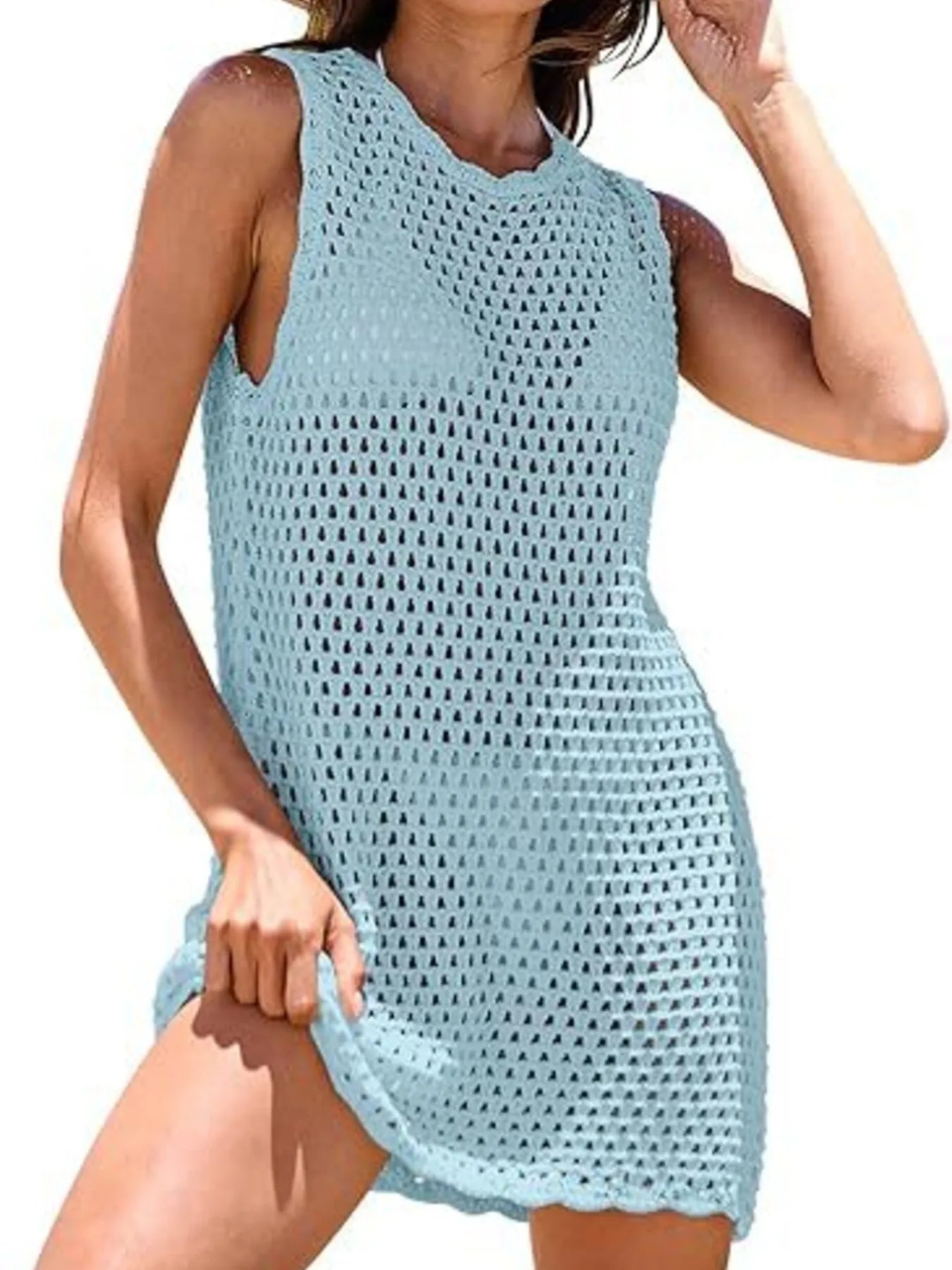 Color Block Openwork Sleeveless Cutout Back Cover-Up - Lookzlike