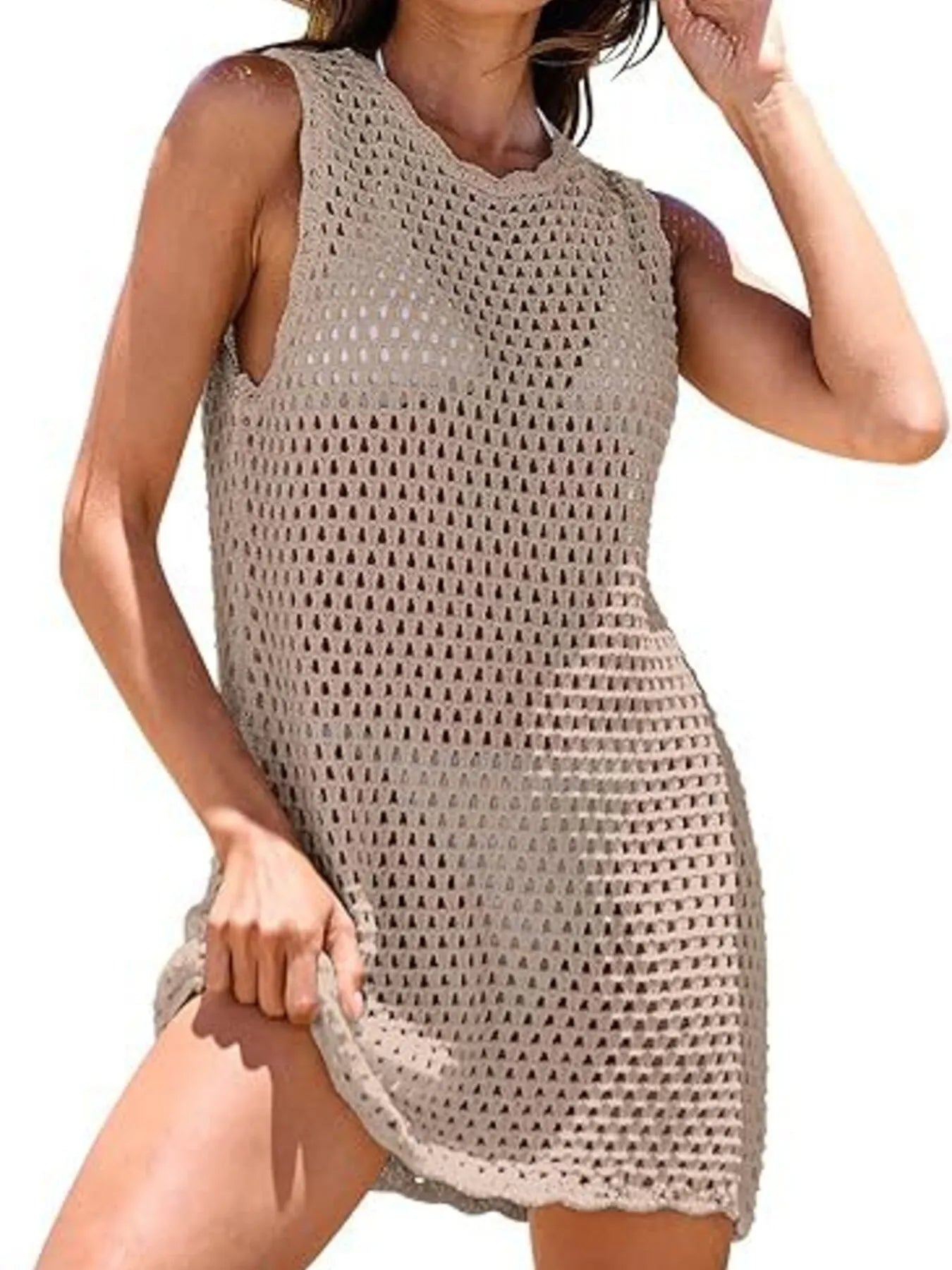 Color Block Openwork Sleeveless Cutout Back Cover-Up - Lookzlike