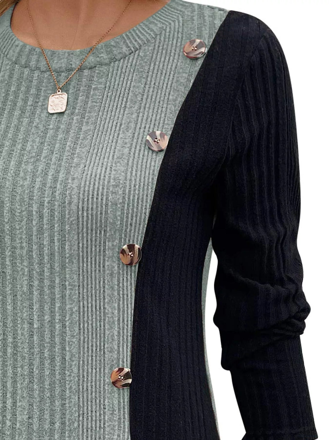 Color Block Ribbed Knit Decor Button T-Shirt designed for comfort and style at Lookzlike