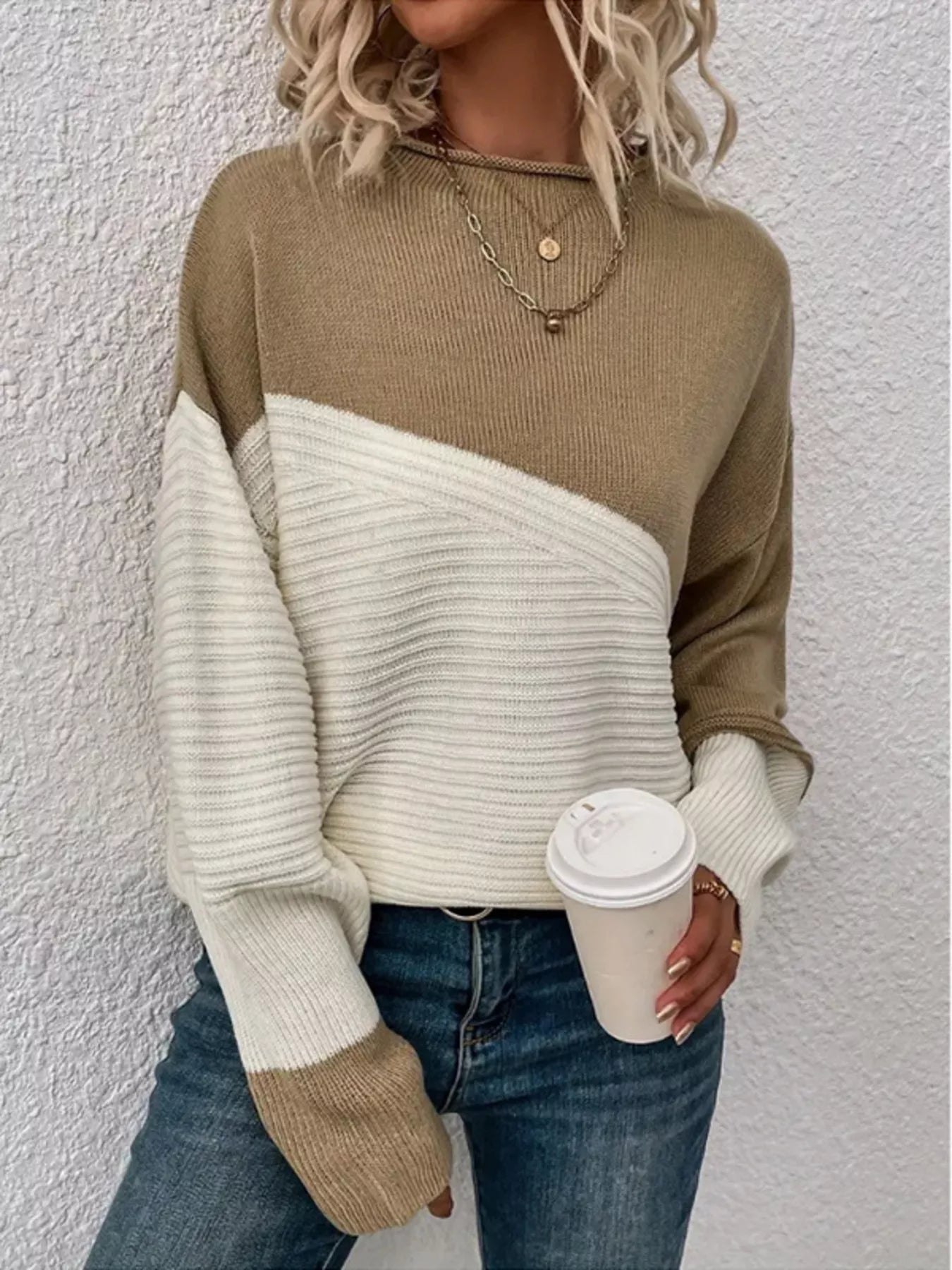 Color Block Ribbed Knit Sweater designed for comfort and style at Lookzlike
