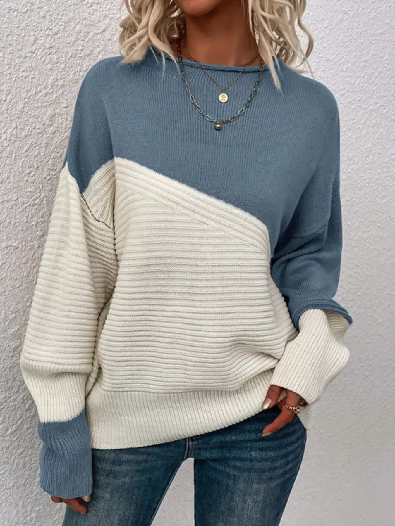 Color Block Ribbed Knit Sweater designed for comfort and style at Lookzlike