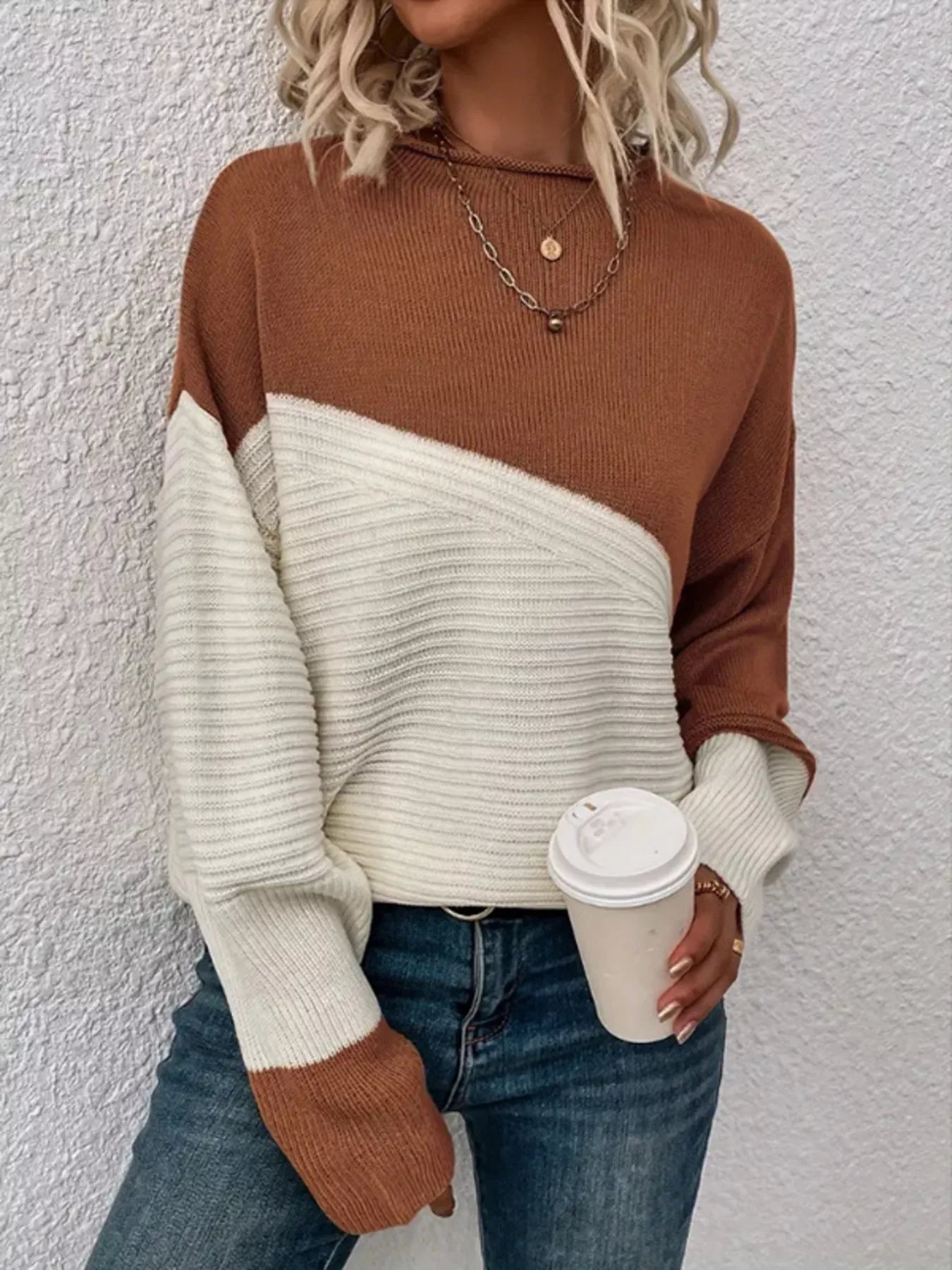 Color Block Ribbed Knit Sweater designed for comfort and style at Lookzlike