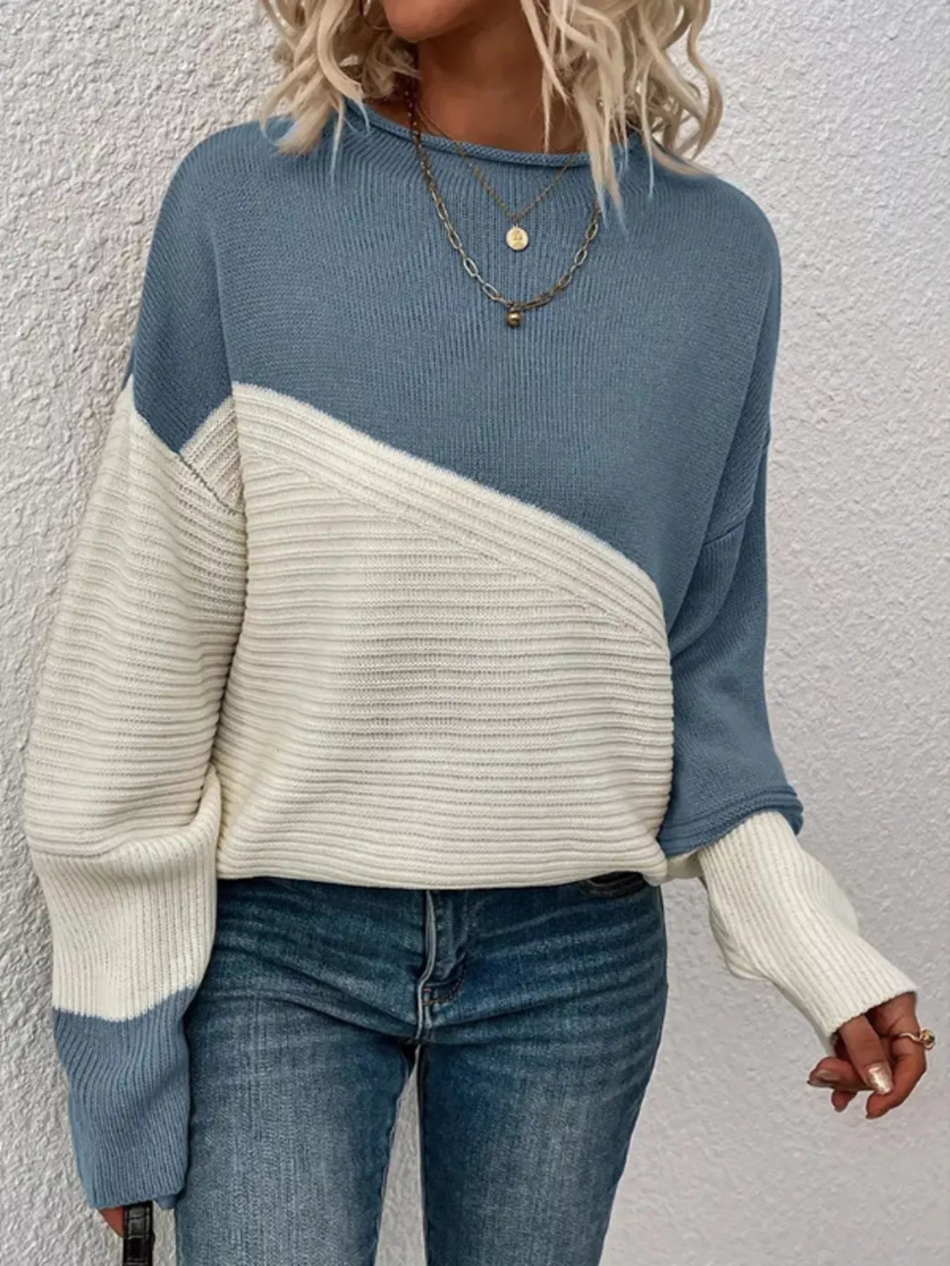 Color Block Ribbed Knit Sweater designed for comfort and style at Lookzlike