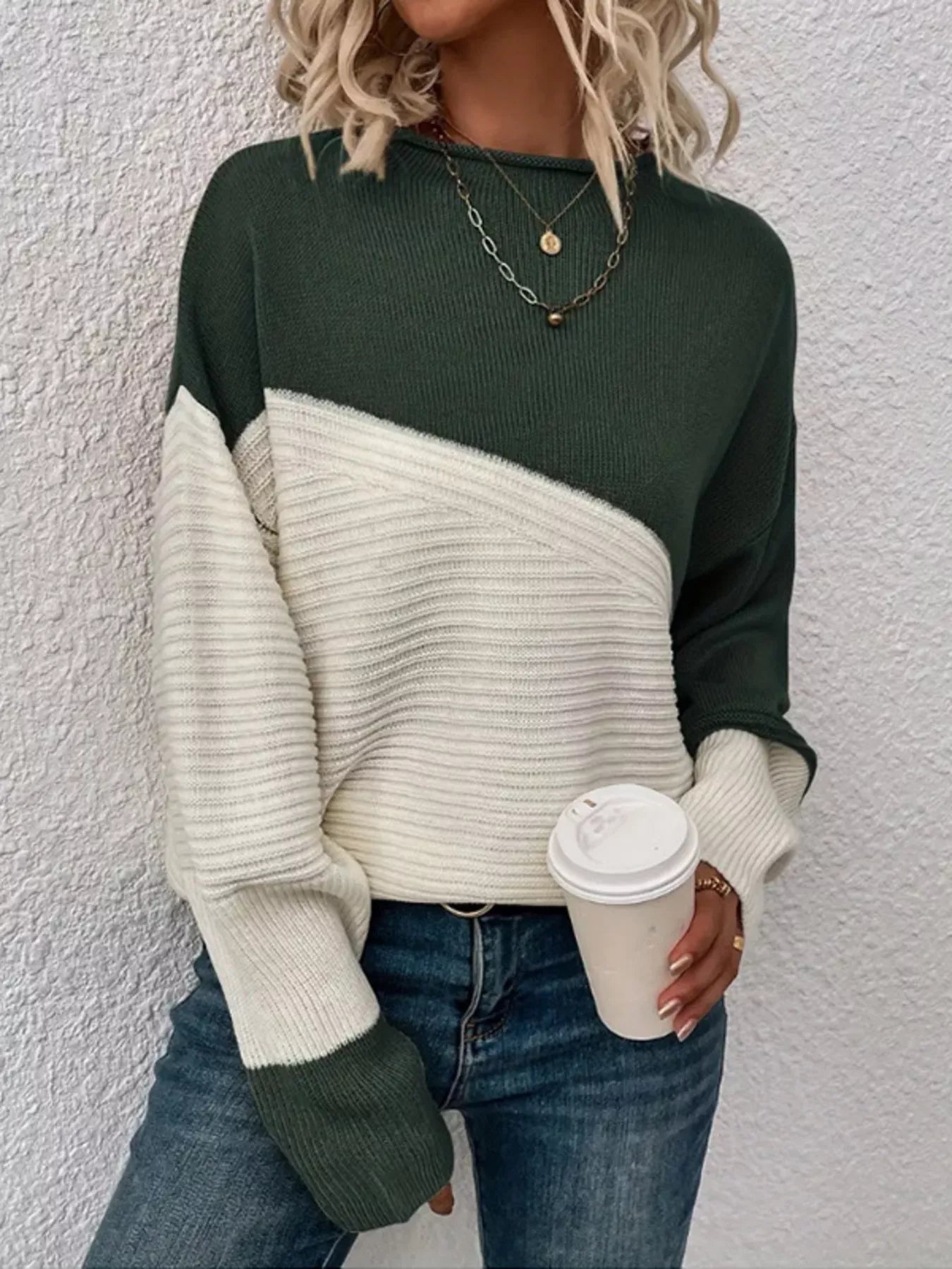 Color Block Ribbed Knit Sweater designed for comfort and style at Lookzlike