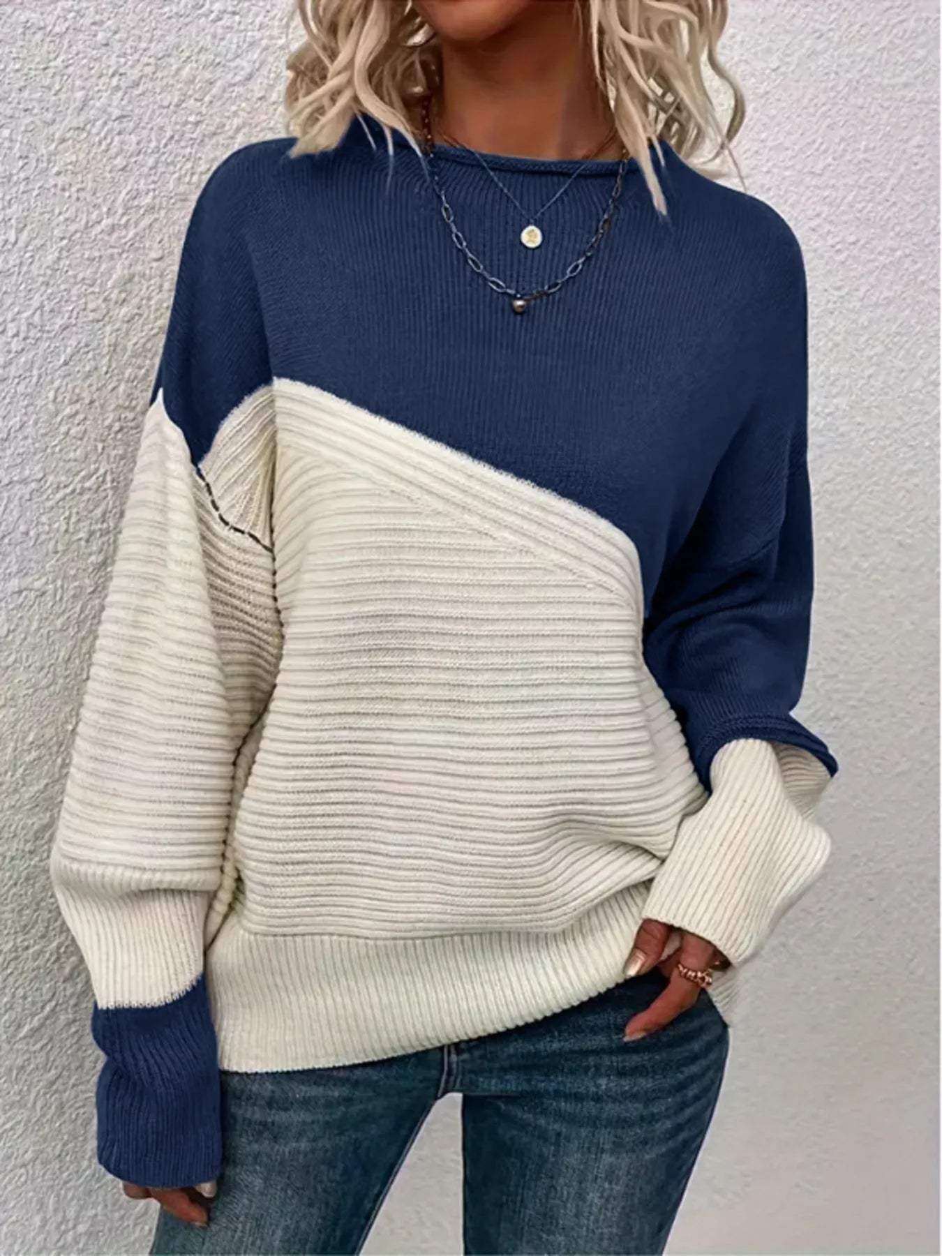 Color Block Ribbed Knit Sweater designed for comfort and style at Lookzlike