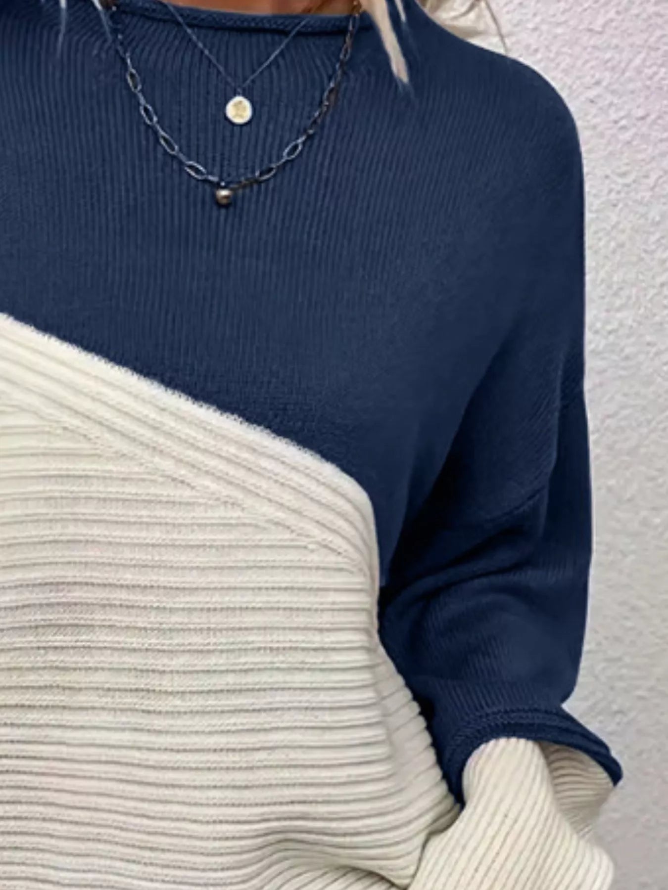 Color Block Ribbed Knit Sweater designed for comfort and style at Lookzlike