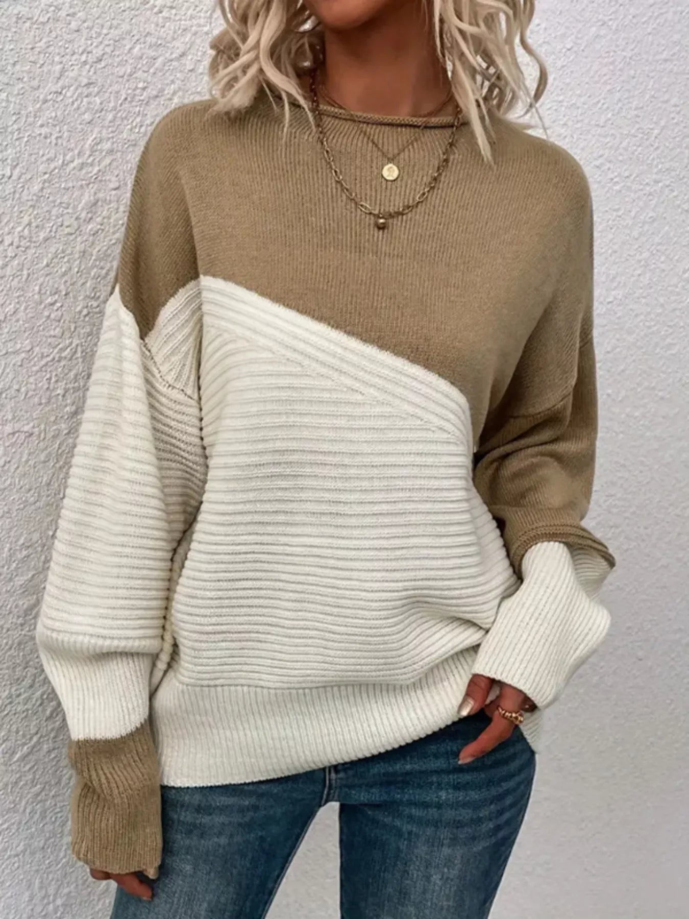 Color Block Ribbed Knit Sweater designed for comfort and style at Lookzlike