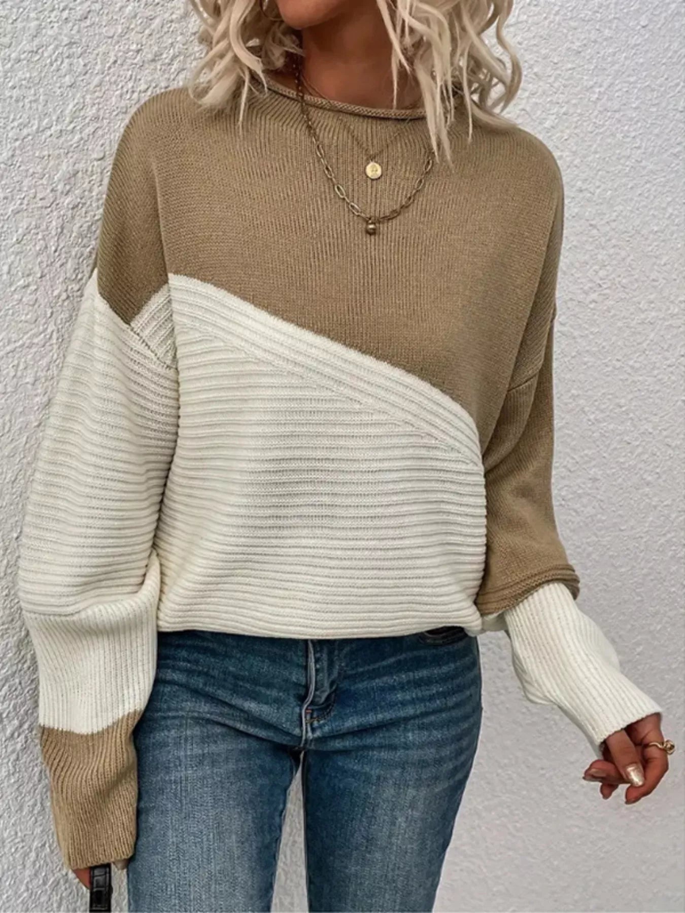 Color Block Ribbed Knit Sweater designed for comfort and style at Lookzlike