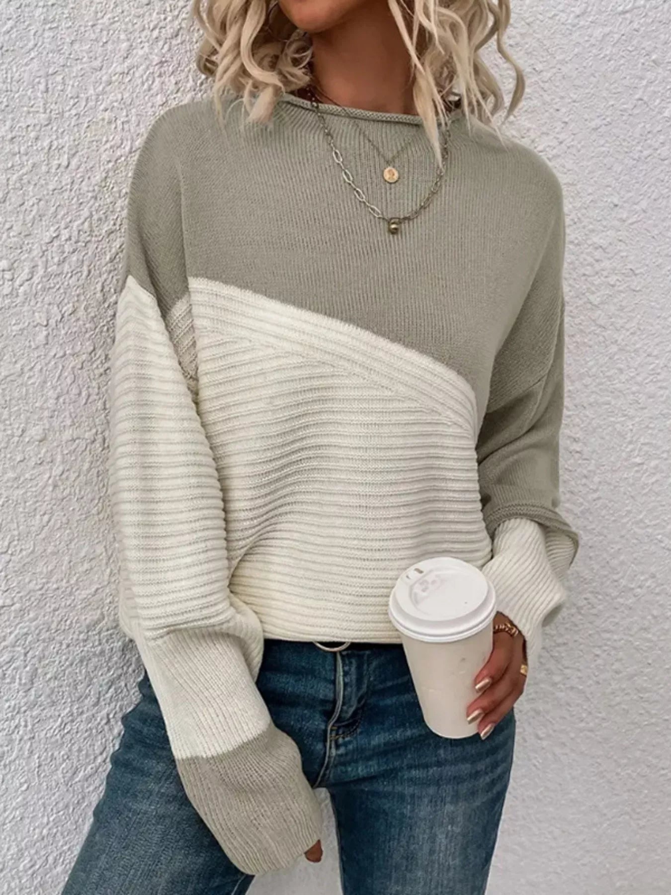 Color Block Ribbed Knit Sweater designed for comfort and style at Lookzlike