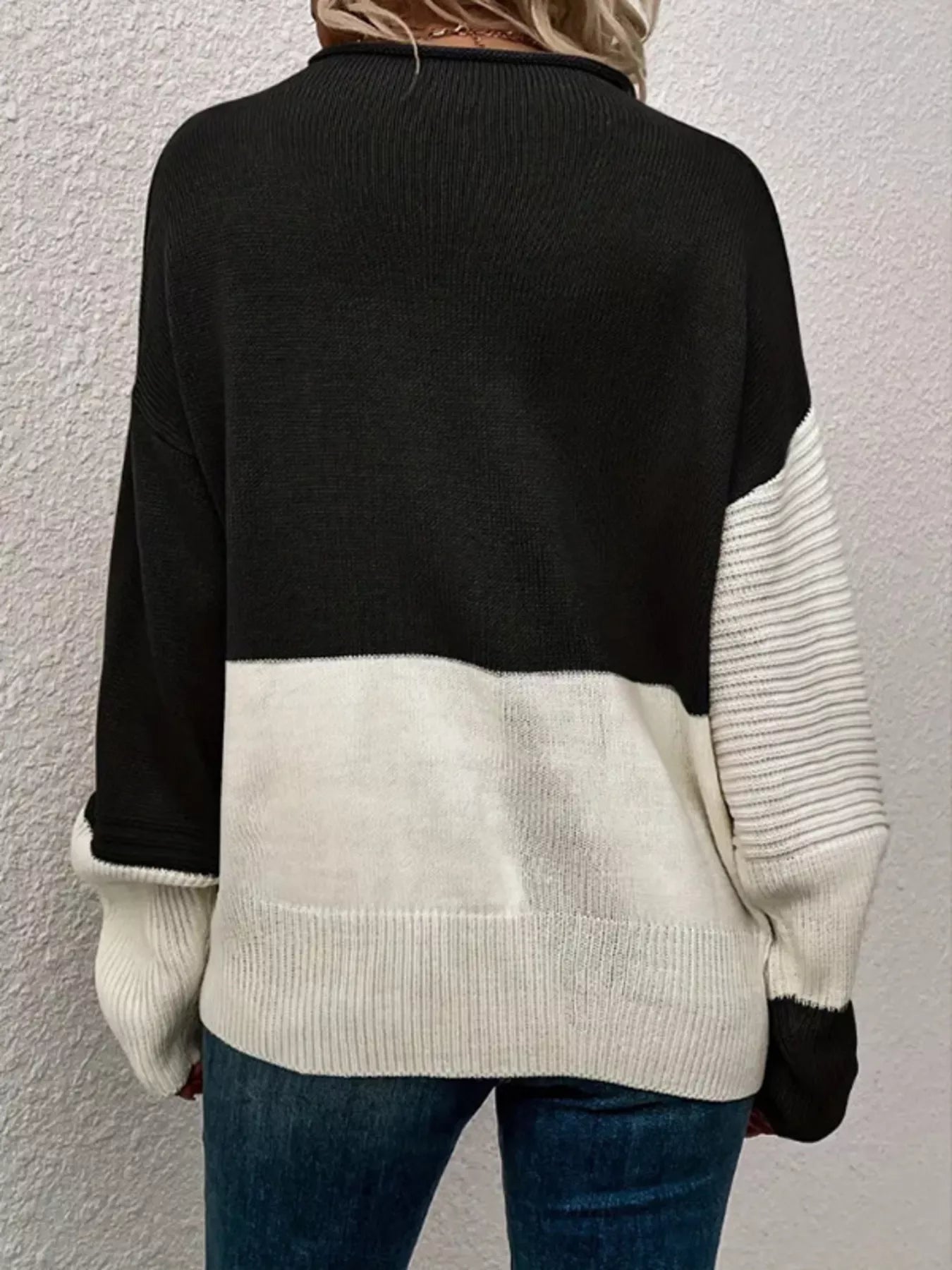 Color Block Ribbed Knit Sweater designed for comfort and style at Lookzlike