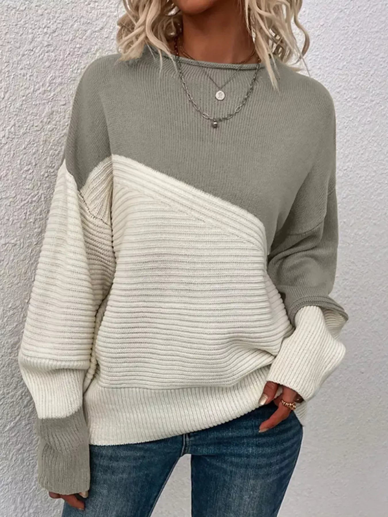 Color Block Ribbed Knit Sweater designed for comfort and style at Lookzlike