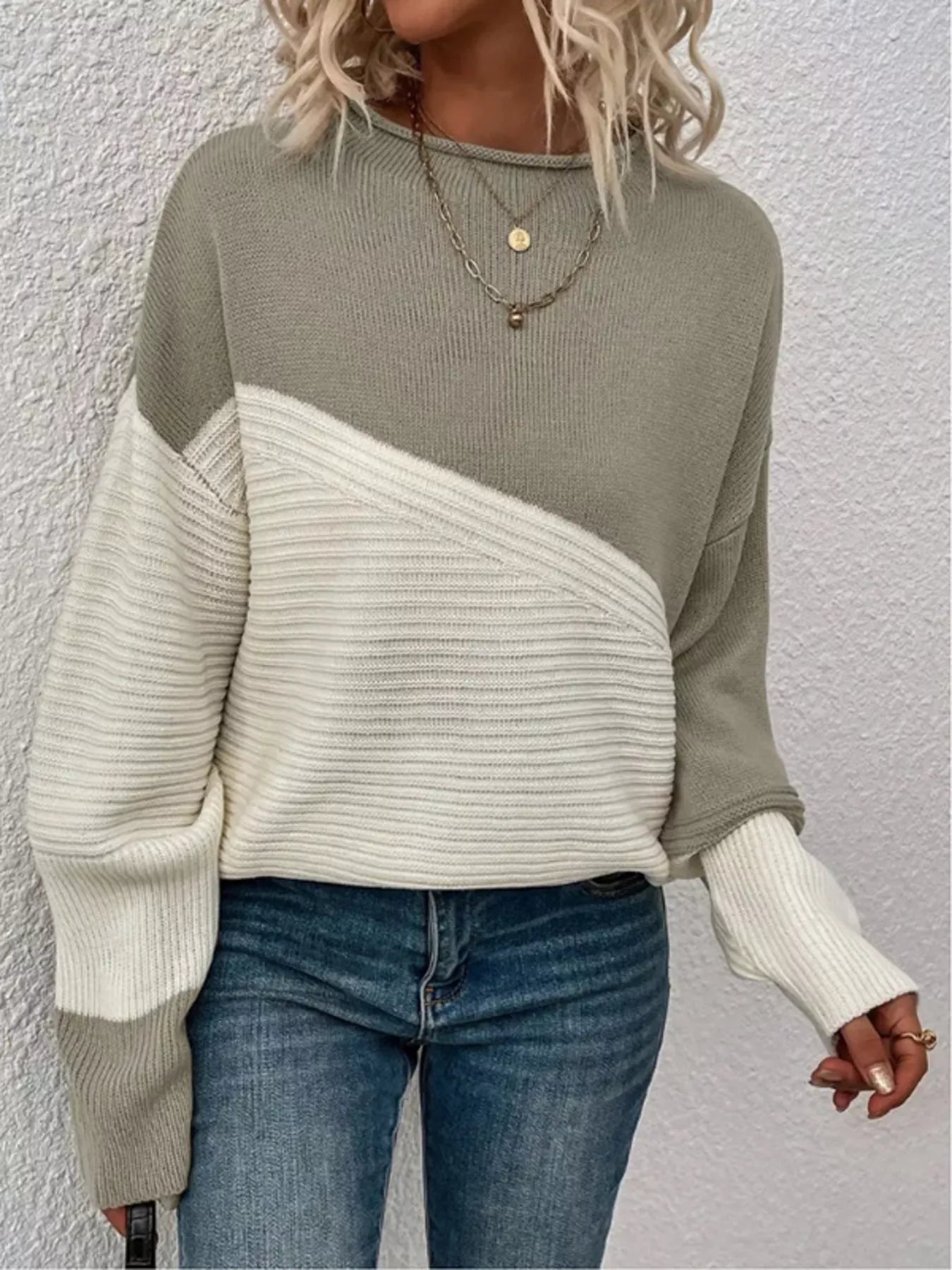 Color Block Ribbed Knit Sweater designed for comfort and style at Lookzlike