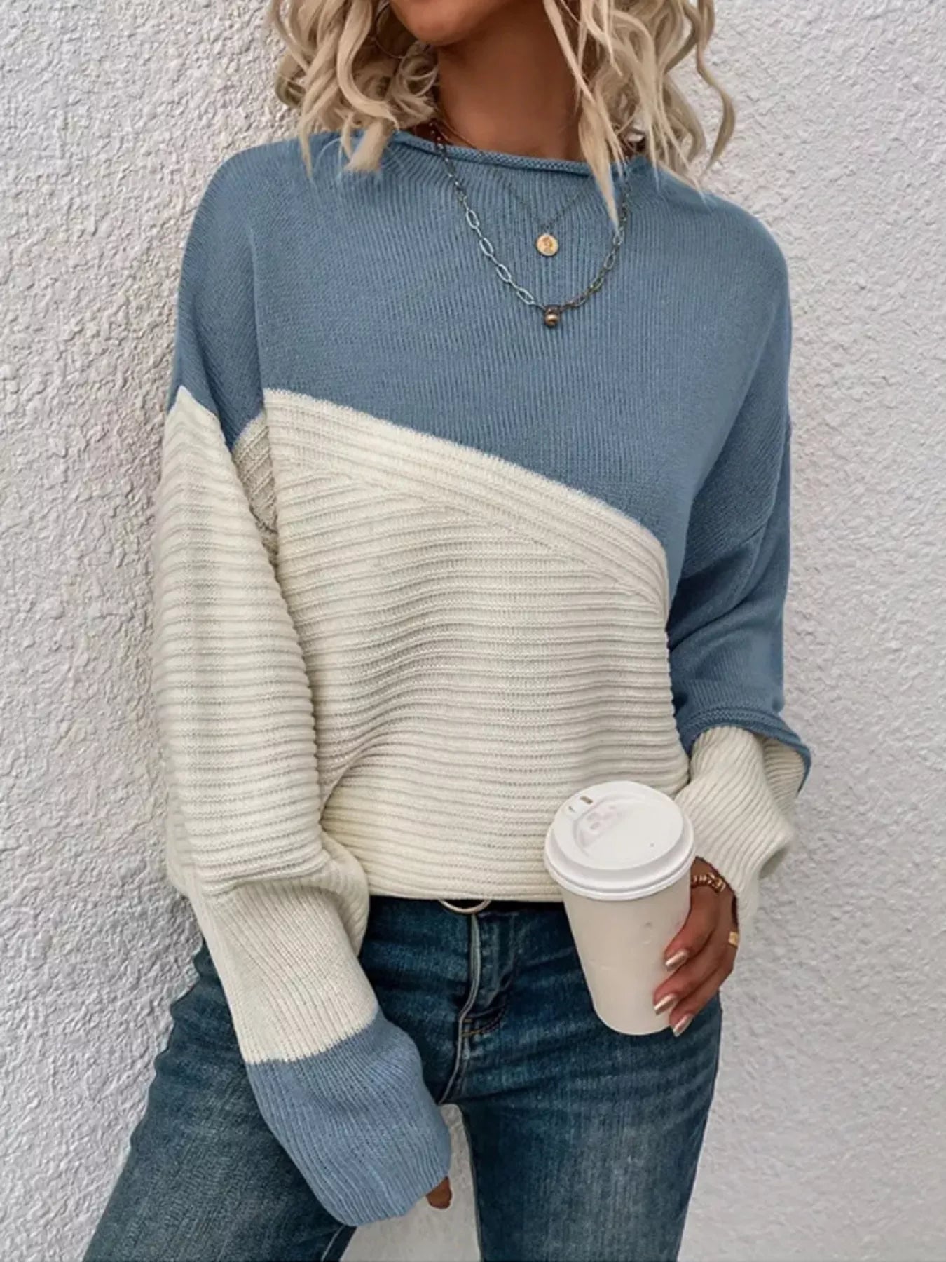 Color Block Ribbed Knit Sweater designed for comfort and style at Lookzlike