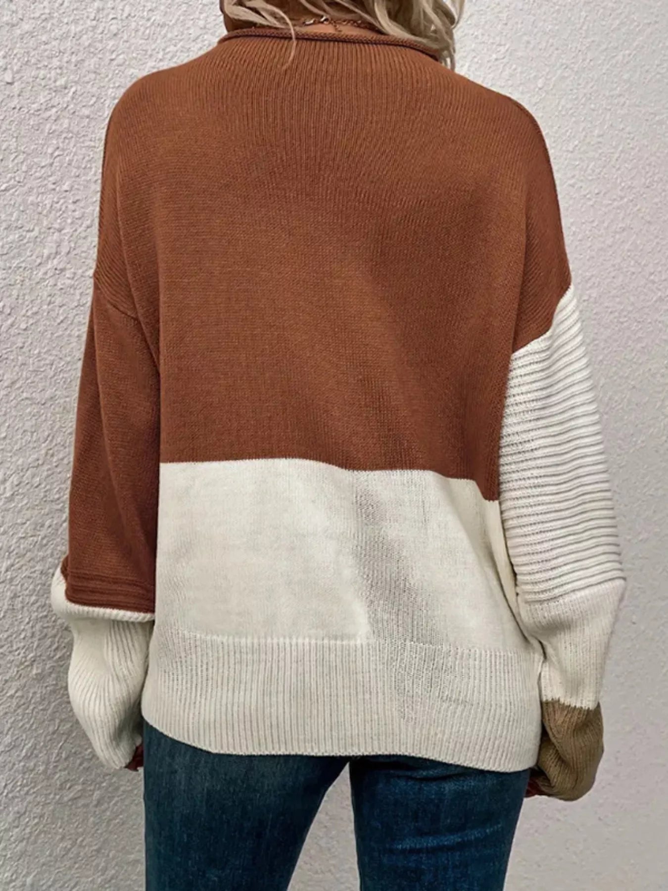 Color Block Ribbed Knit Sweater designed for comfort and style at Lookzlike