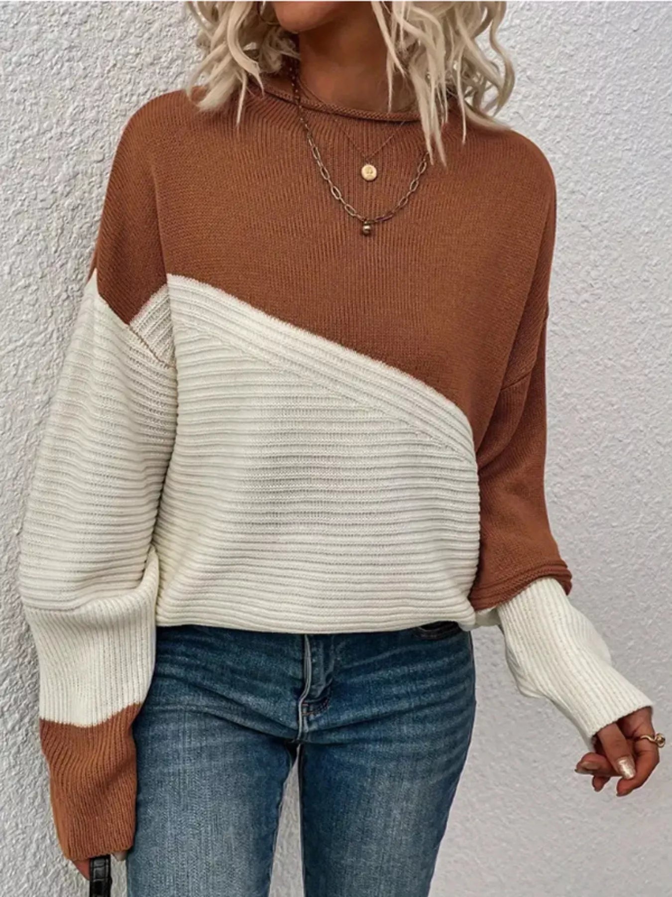 Color Block Ribbed Knit Sweater designed for comfort and style at Lookzlike