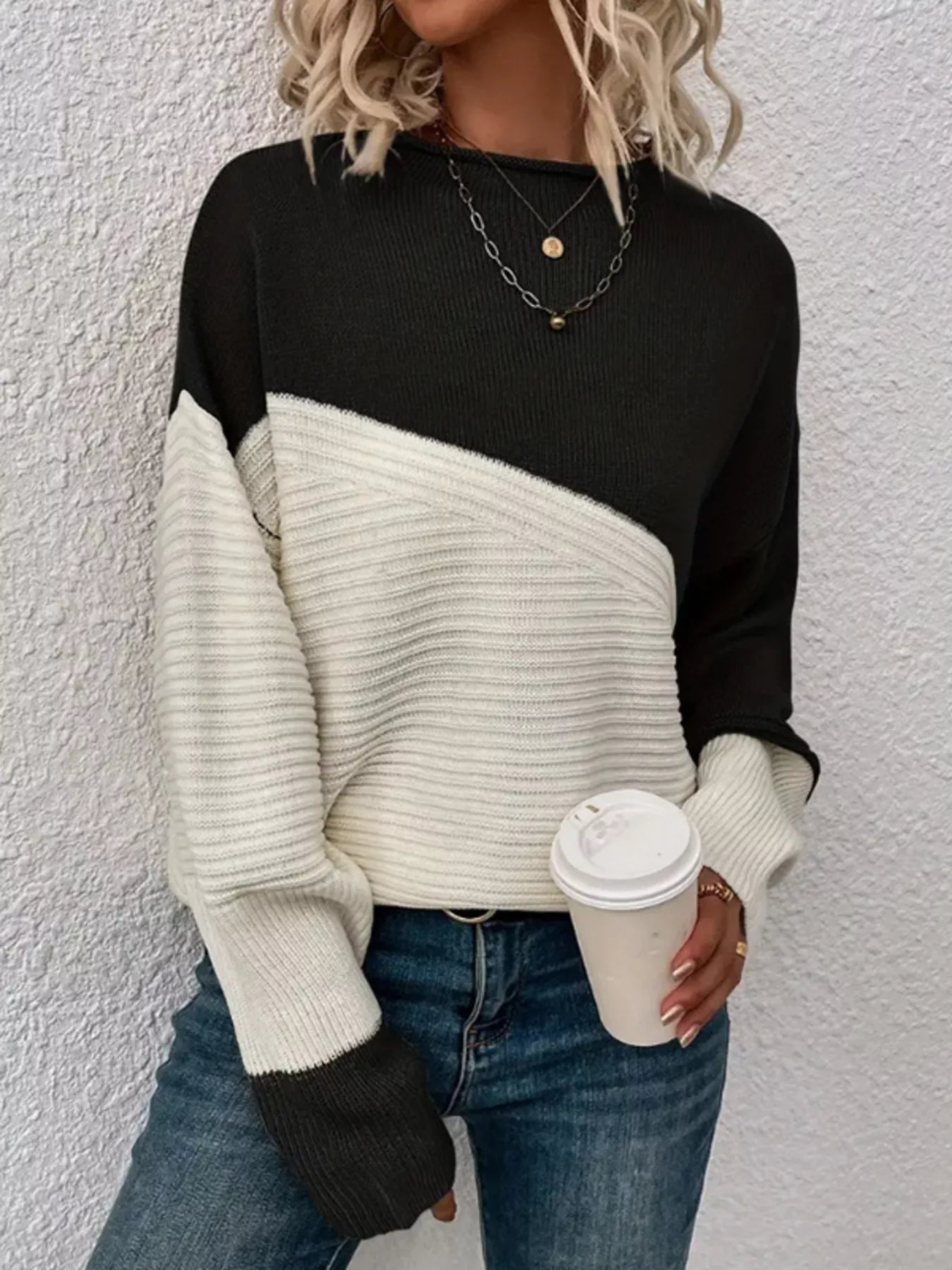 Color Block Ribbed Knit Sweater designed for comfort and style at Lookzlike