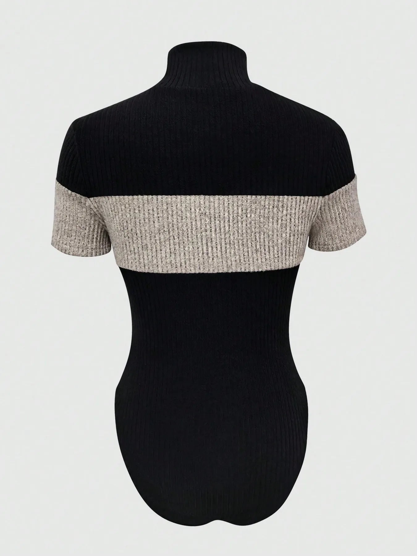 Color Block Turtleneck Ribbed Bodysuit - Lookzlike