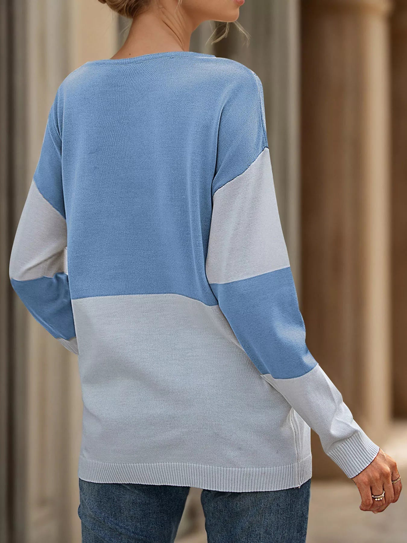 Color Block V - Neck Knit Top designed for comfort and style at Lookzlike