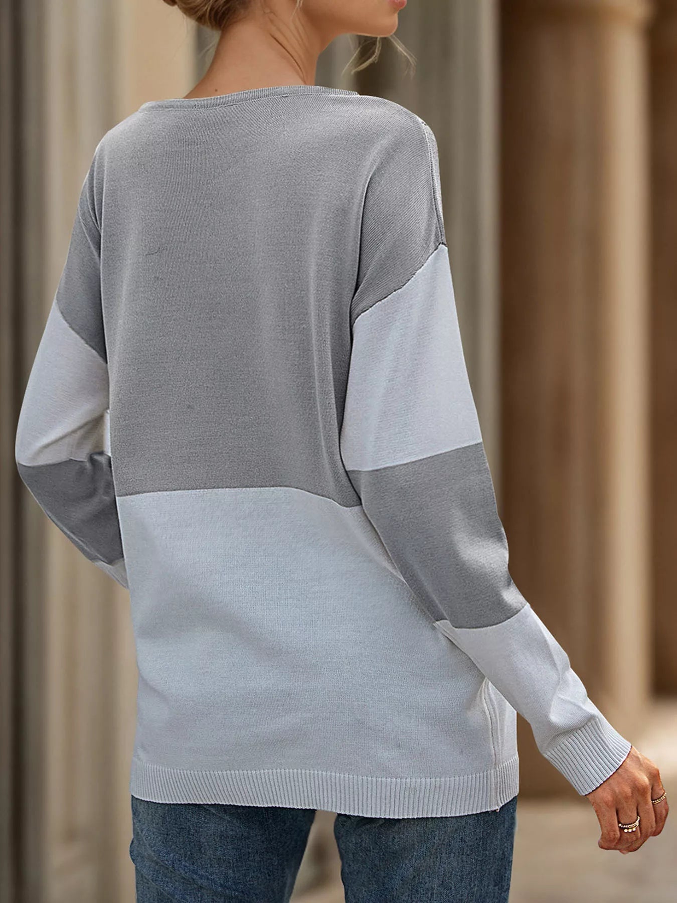 Color Block V - Neck Knit Top designed for comfort and style at Lookzlike