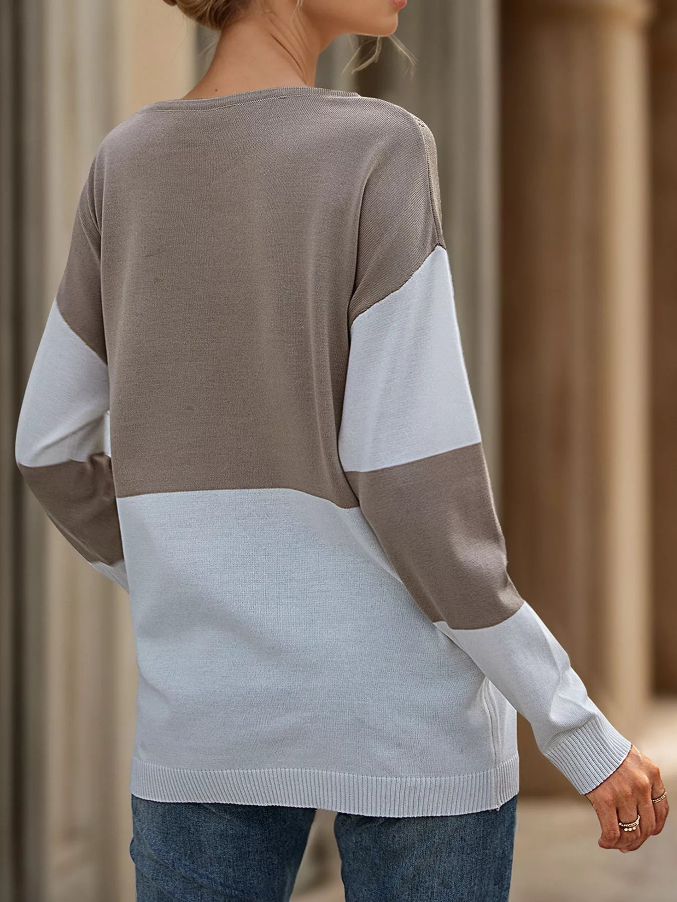 Color Block V - Neck Knit Top designed for comfort and style at Lookzlike
