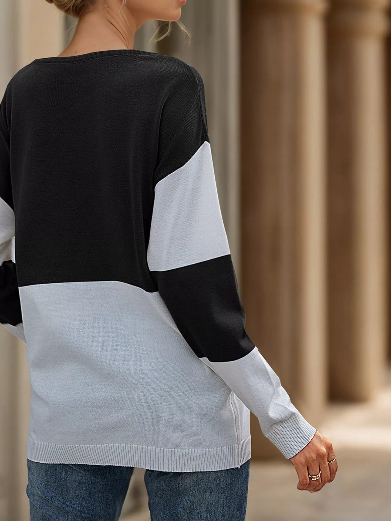 Color Block V - Neck Knit Top designed for comfort and style at Lookzlike