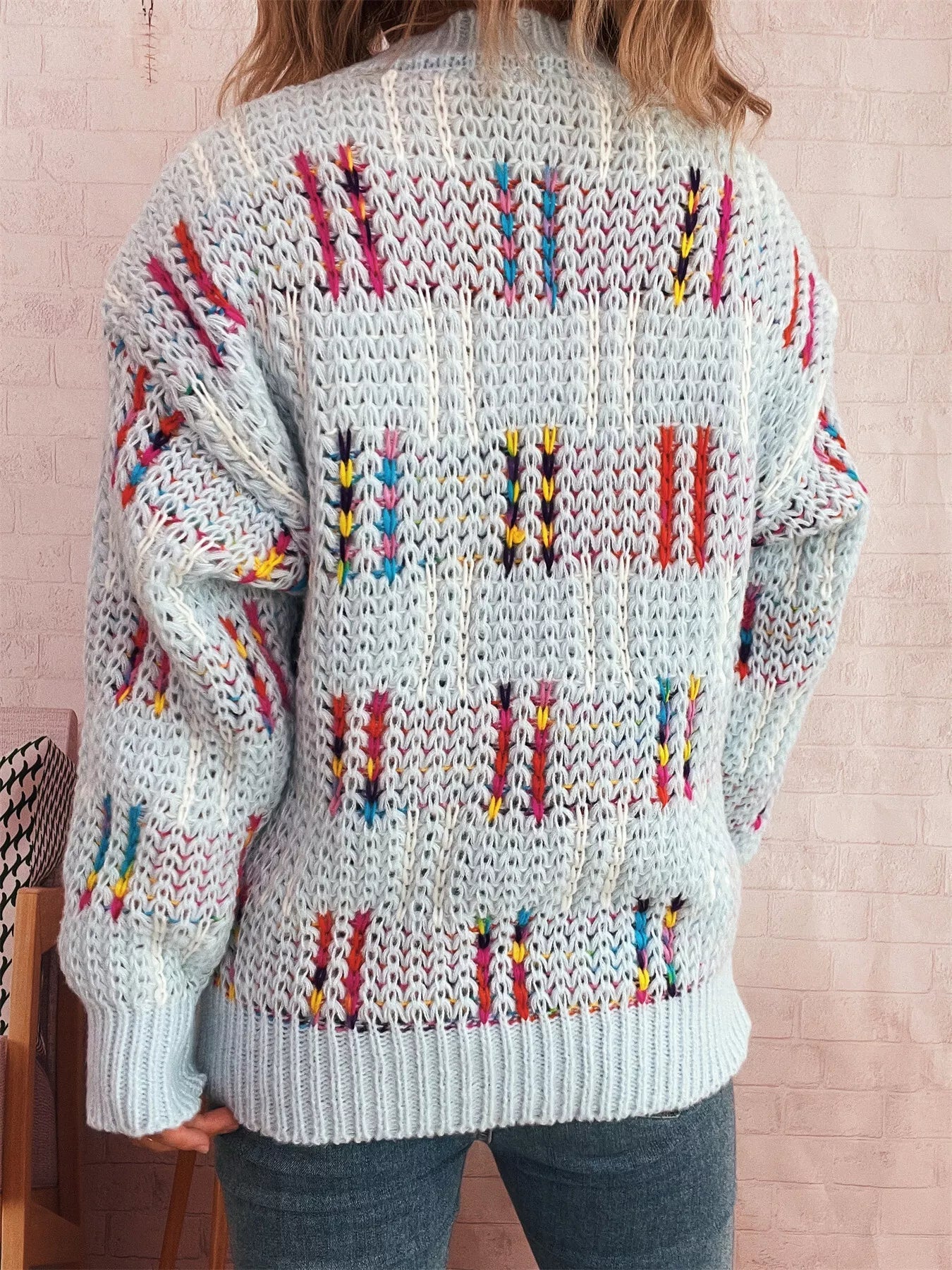 Colorful Round Neck Long Sleeve Sweater designed for comfort and style at Lookzlike