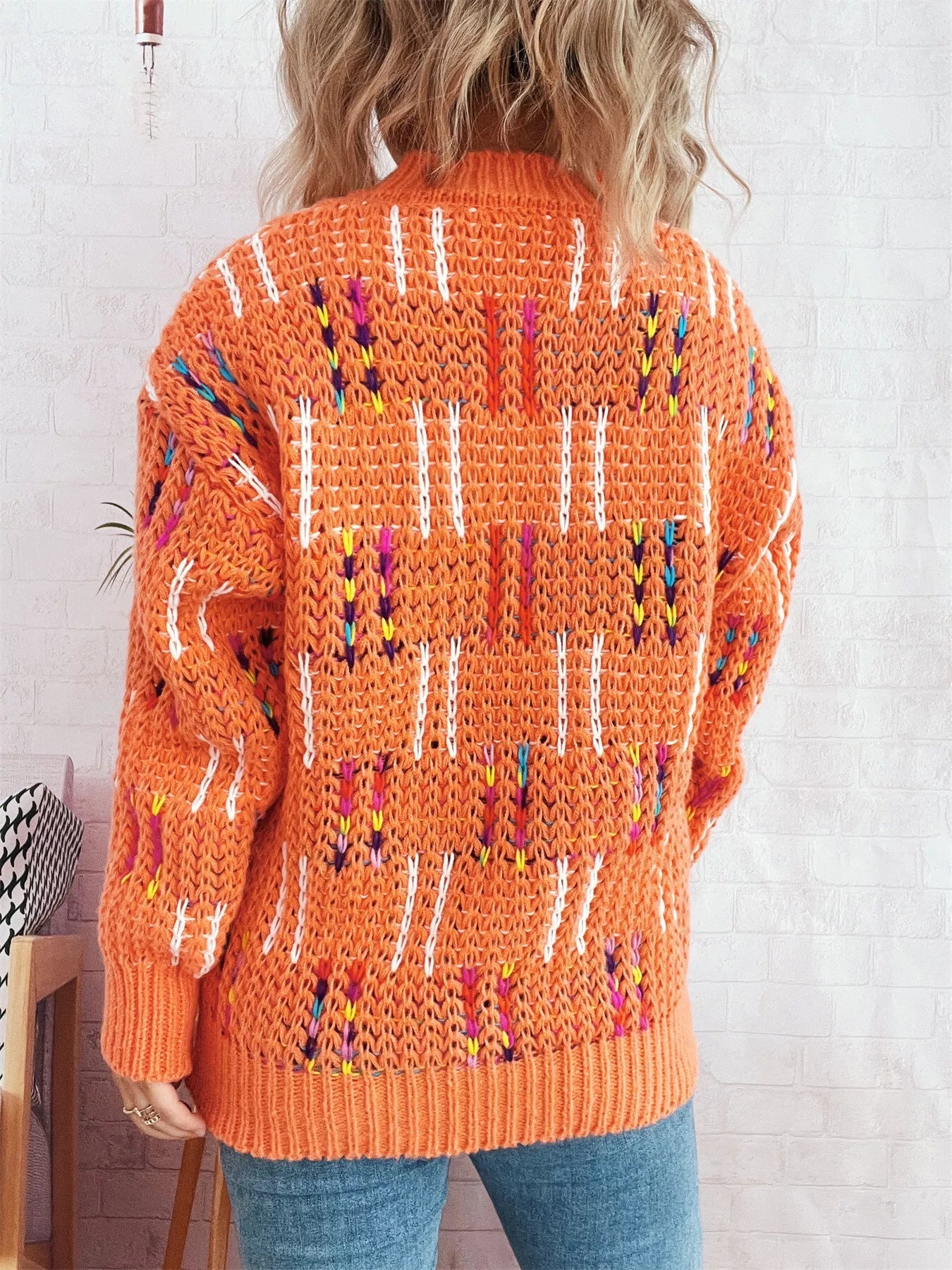 Colorful Round Neck Long Sleeve Sweater designed for comfort and style at Lookzlike