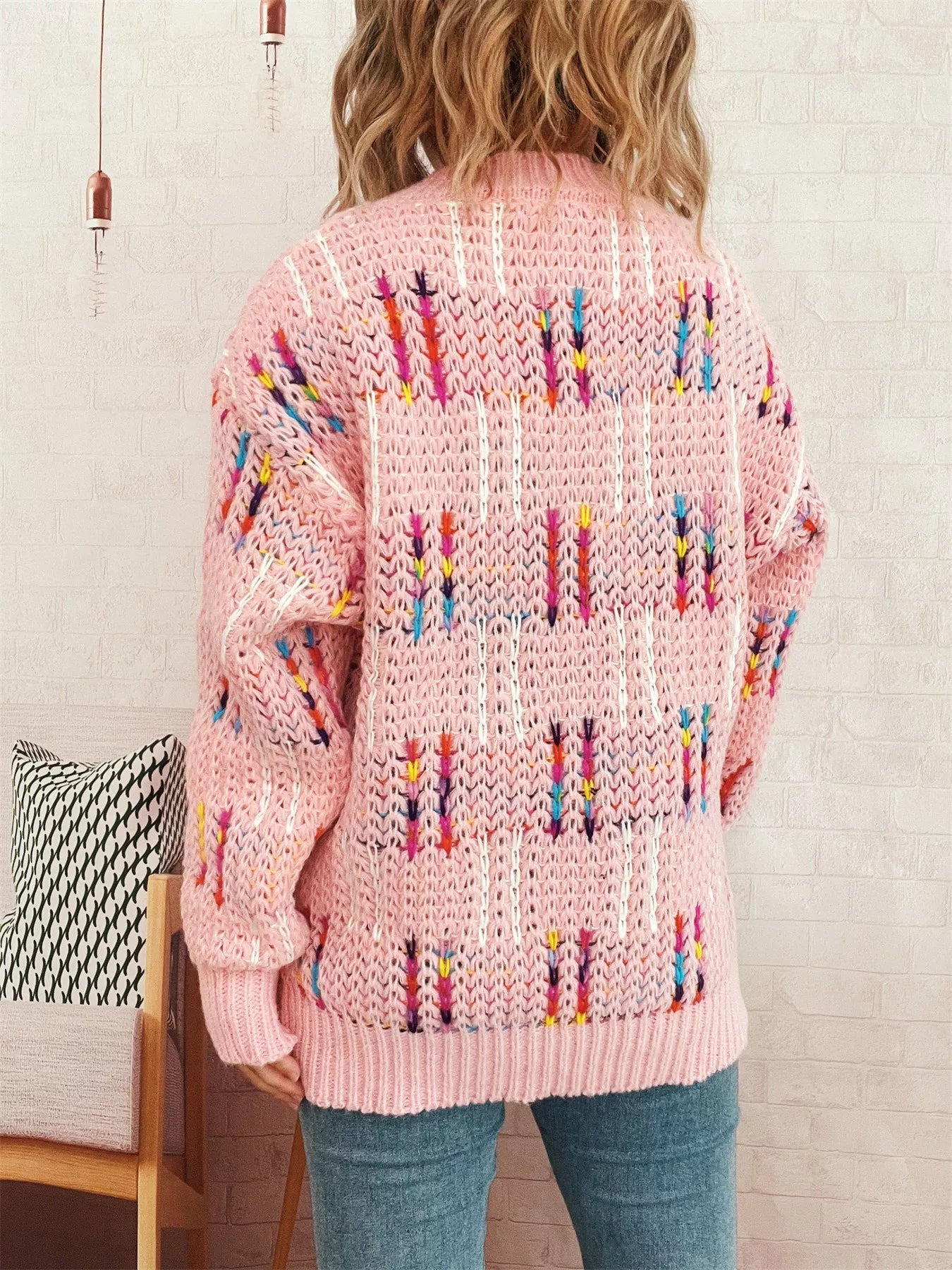 Colorful Round Neck Long Sleeve Sweater designed for comfort and style at Lookzlike