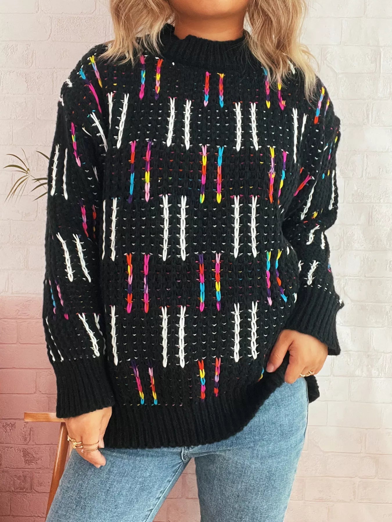 Colorful Round Neck Long Sleeve Sweater designed for comfort and style at Lookzlike