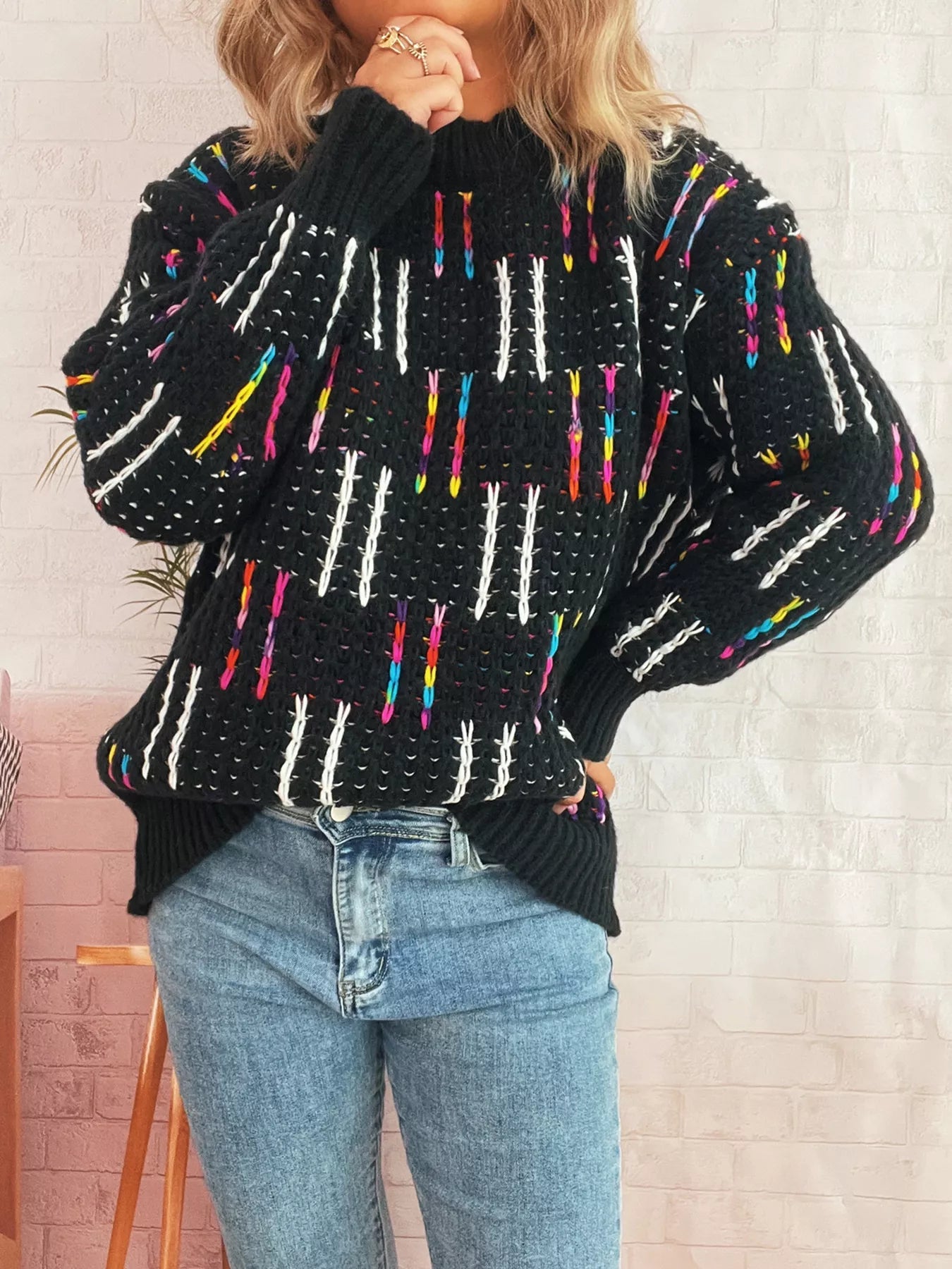 Colorful Round Neck Long Sleeve Sweater designed for comfort and style at Lookzlike