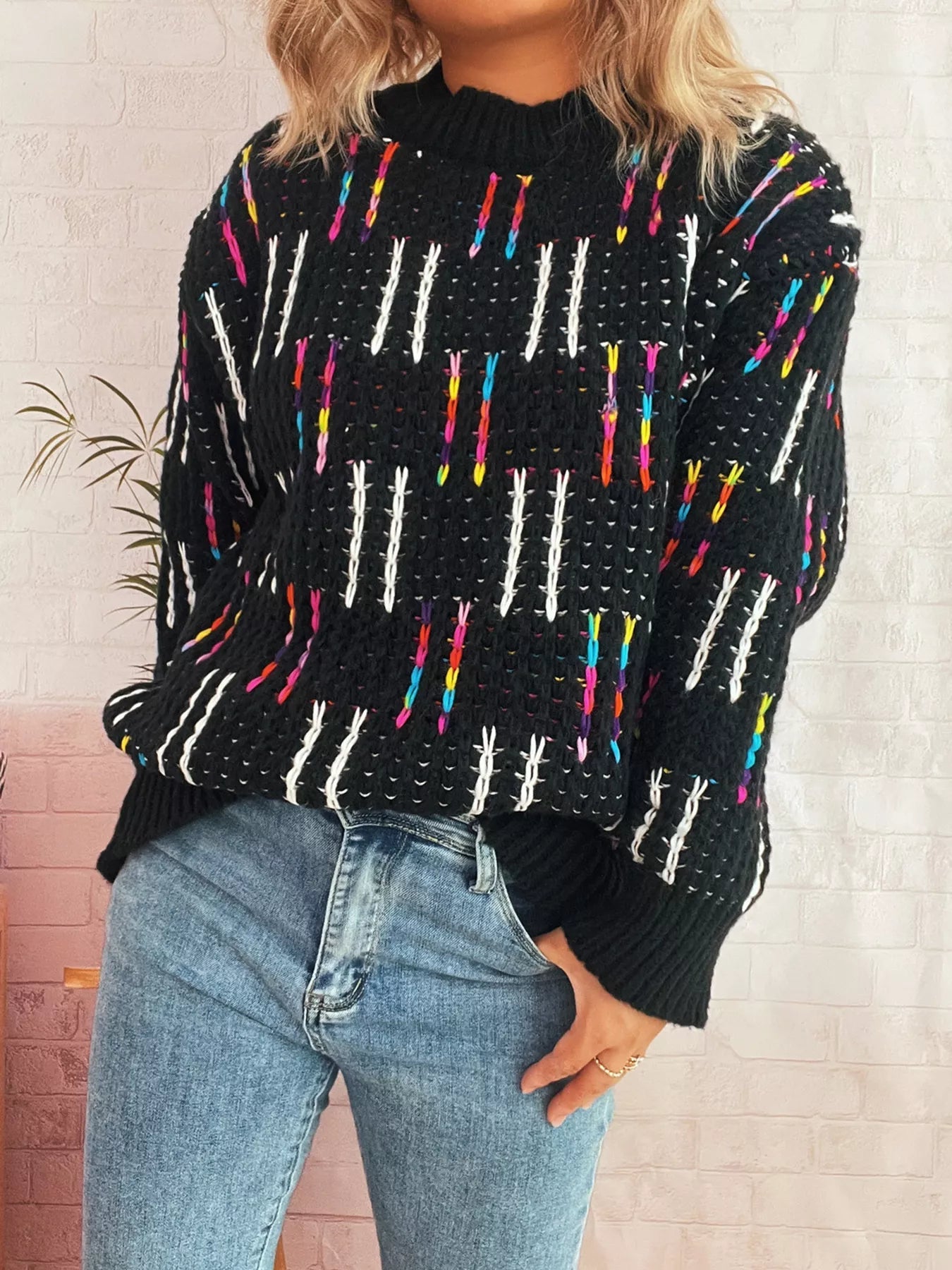 Colorful Round Neck Long Sleeve Sweater designed for comfort and style at Lookzlike