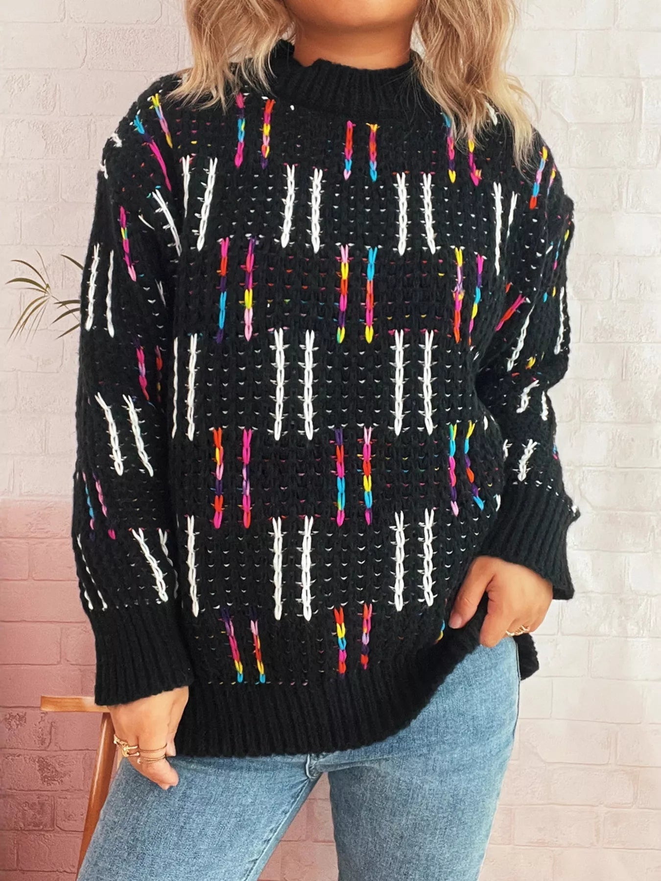 Colorful Round Neck Long Sleeve Sweater designed for comfort and style at Lookzlike