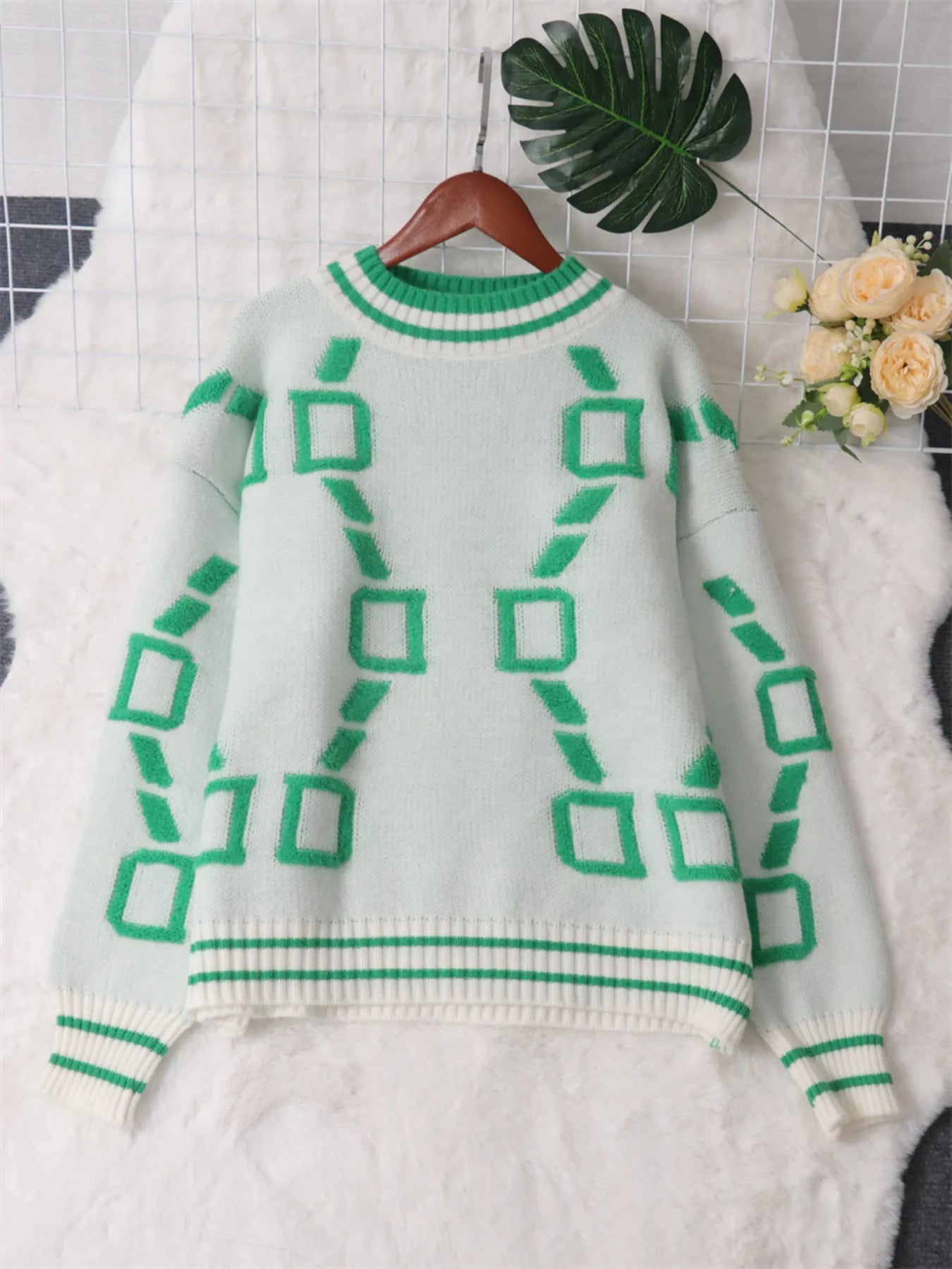 Contrast Round Neck Long Sleeve Sweater designed for comfort and style at Lookzlike