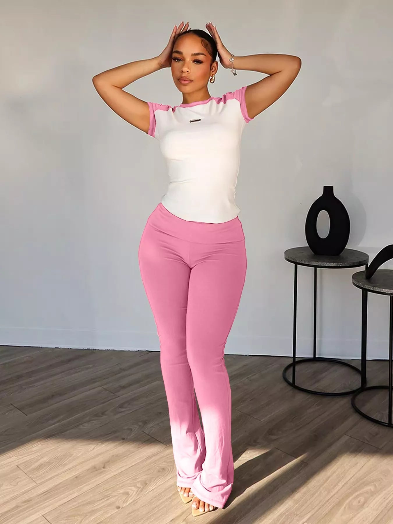 Contrast Short Sleeve Tee and Pants Set designed for comfort and style at Lookzlike