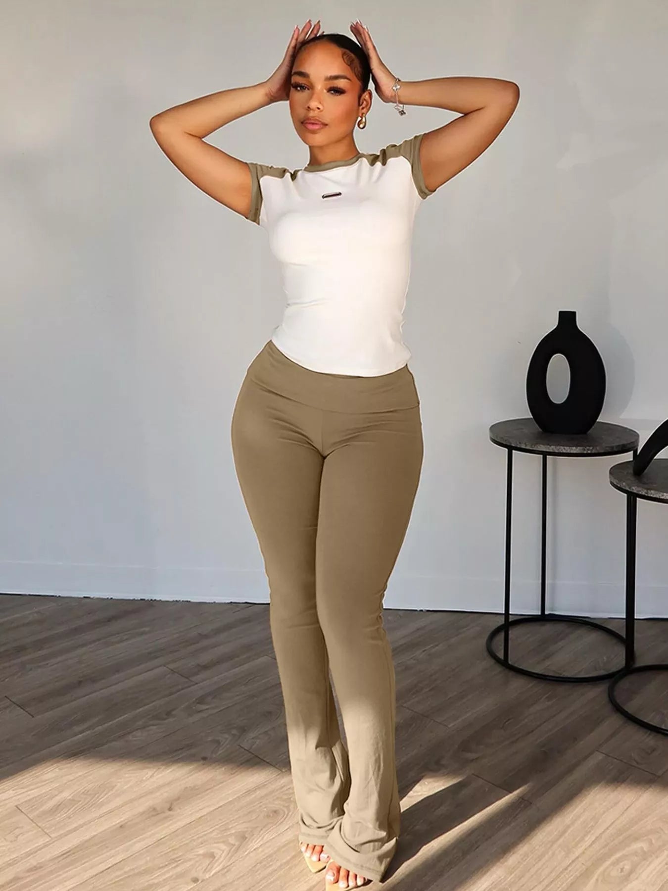 Contrast Short Sleeve Tee and Pants Set designed for comfort and style at Lookzlike