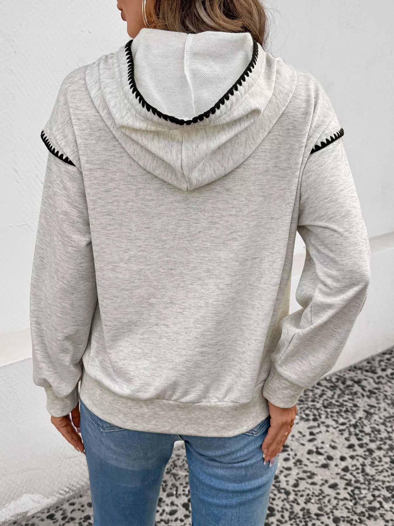 Contrast Trim Drawstring Hoodie with Kangaroo Pocket designed for comfort and style at Lookzlike