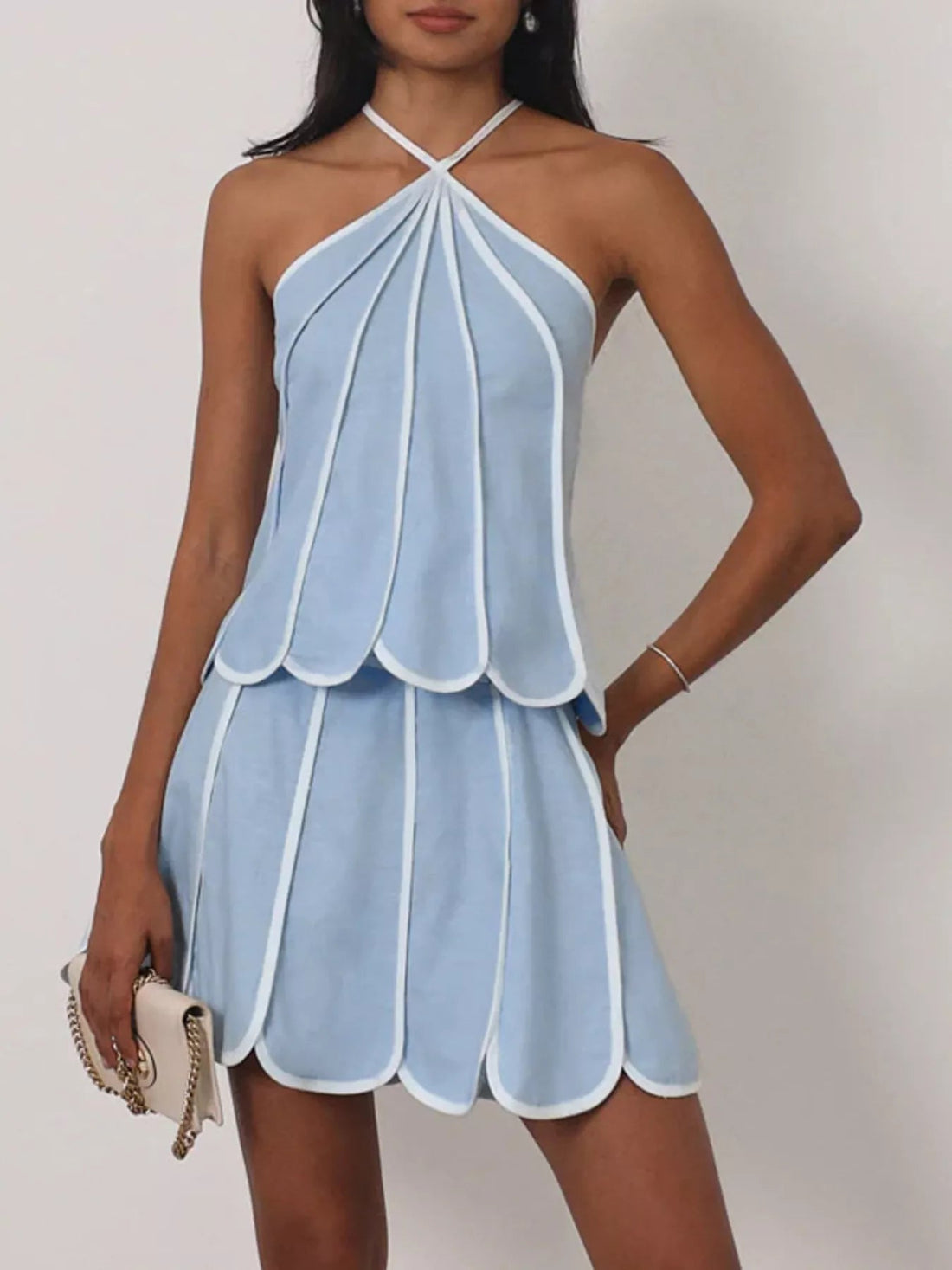 Contrast Trim Halter Neck Top and Skirt Set designed for comfort and style at Lookzlike