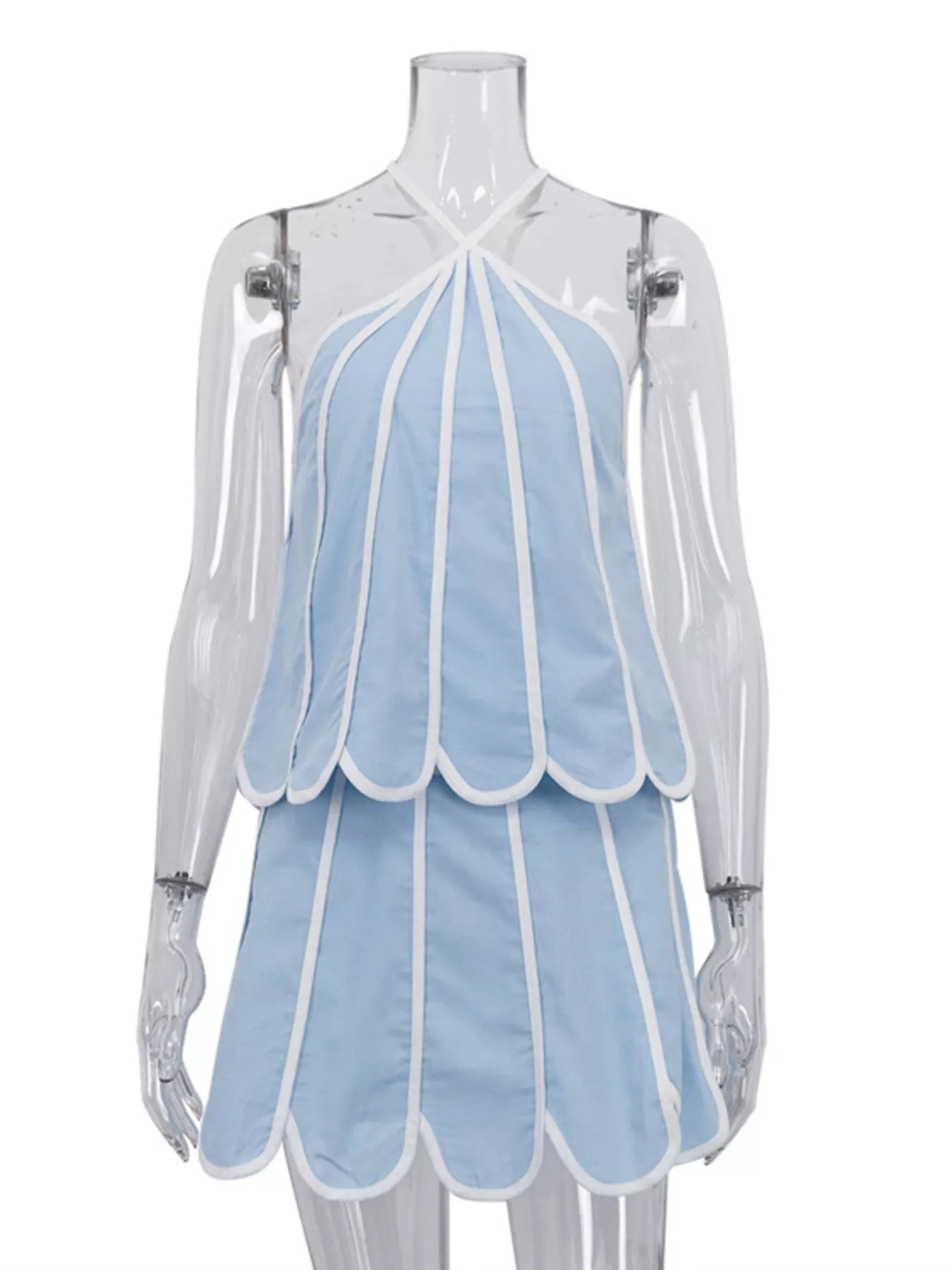 Contrast Trim Halter Neck Top and Skirt Set designed for comfort and style at Lookzlike