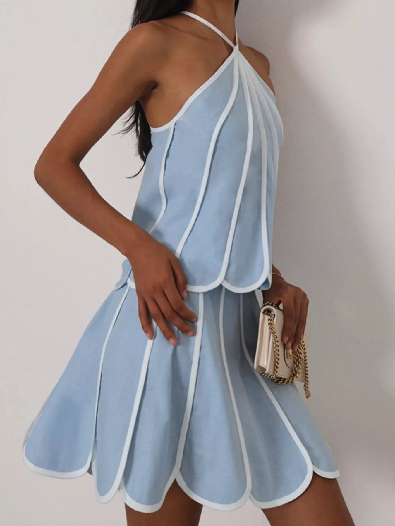 Contrast Trim Halter Neck Top and Skirt Set designed for comfort and style at Lookzlike