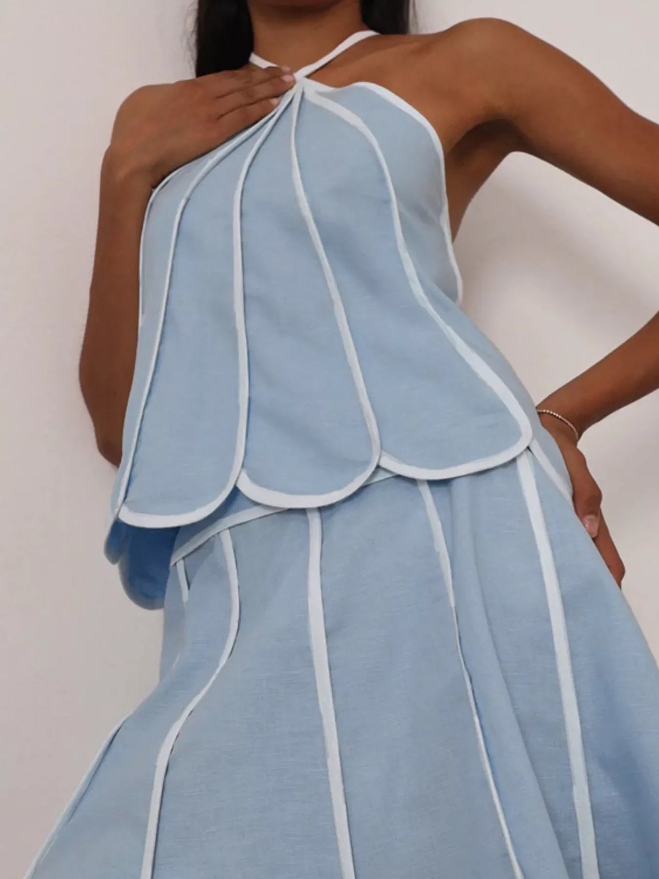 Contrast Trim Halter Neck Top and Skirt Set designed for comfort and style at Lookzlike