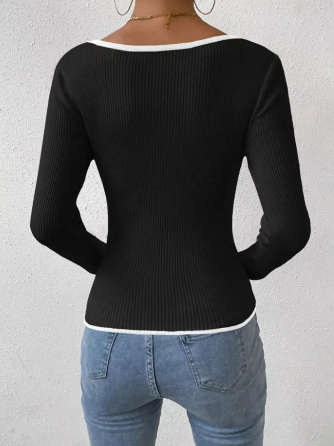 Contrast Trim Long Sleeve Knit Top designed for comfort and style at Lookzlike