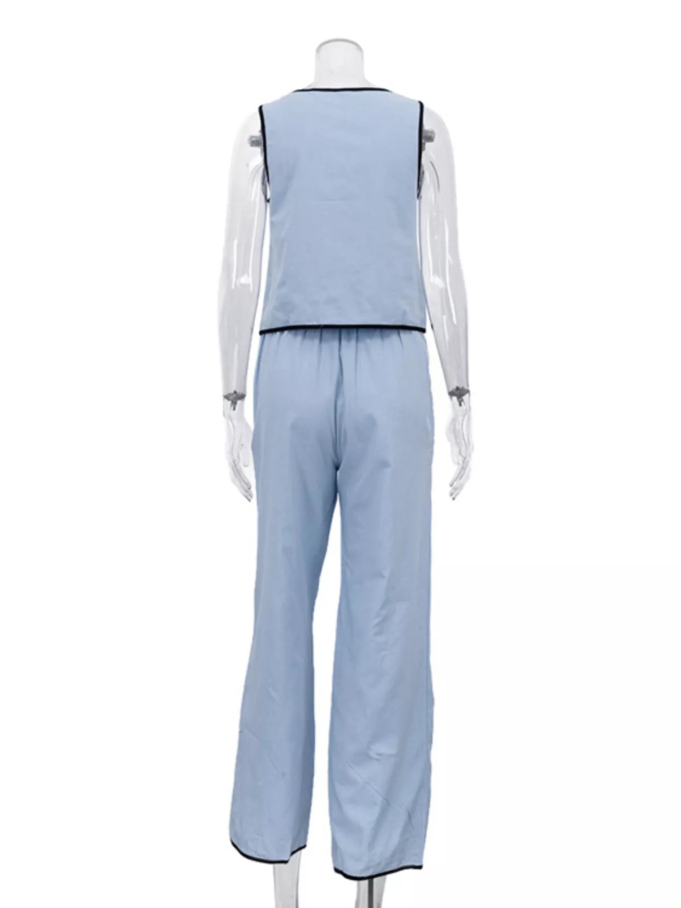Contrast Trim Sleeveless Top and Wide-Leg Pants Set designed for comfort and style at Lookzlike