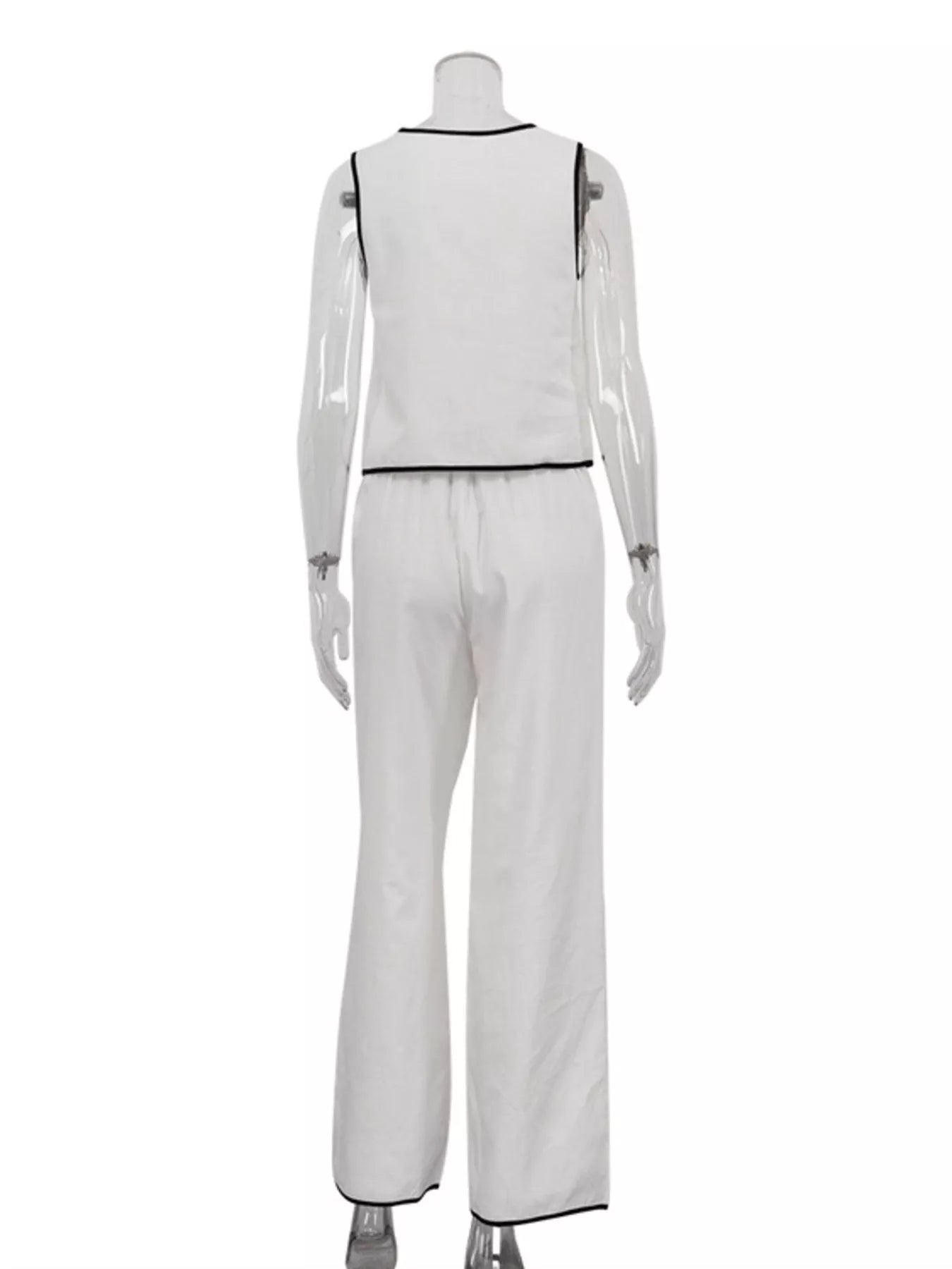Contrast Trim Sleeveless Top and Wide-Leg Pants Set designed for comfort and style at Lookzlike