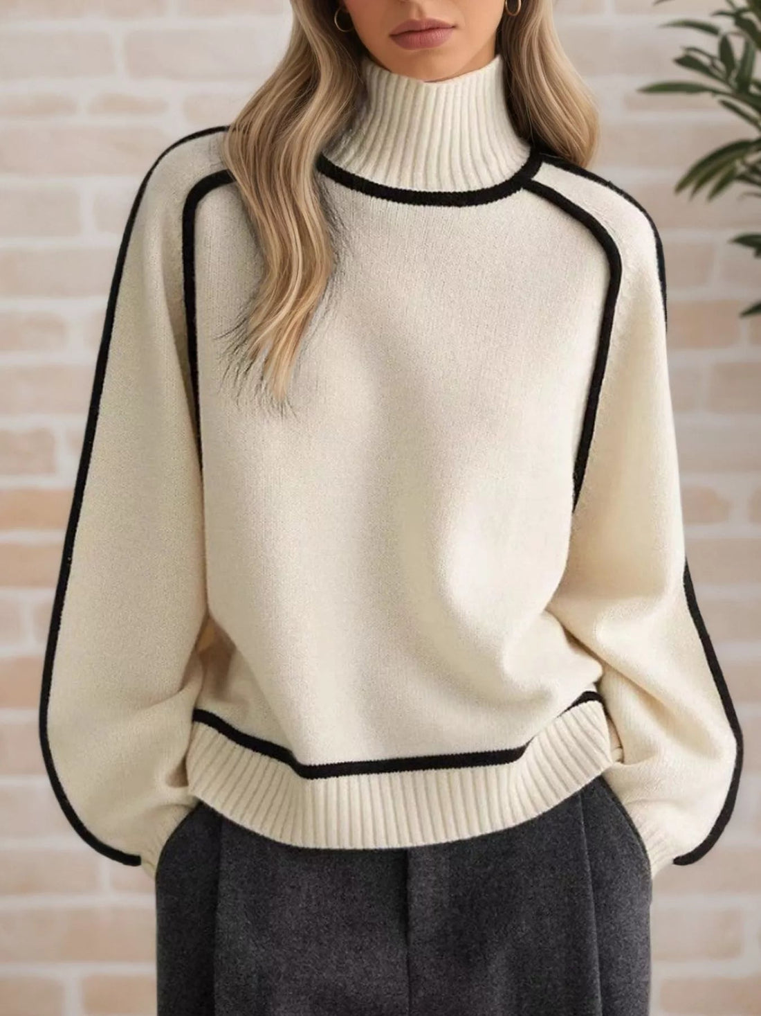 Contrast Trim Turtleneck Sweater designed for comfort and style at Lookzlike