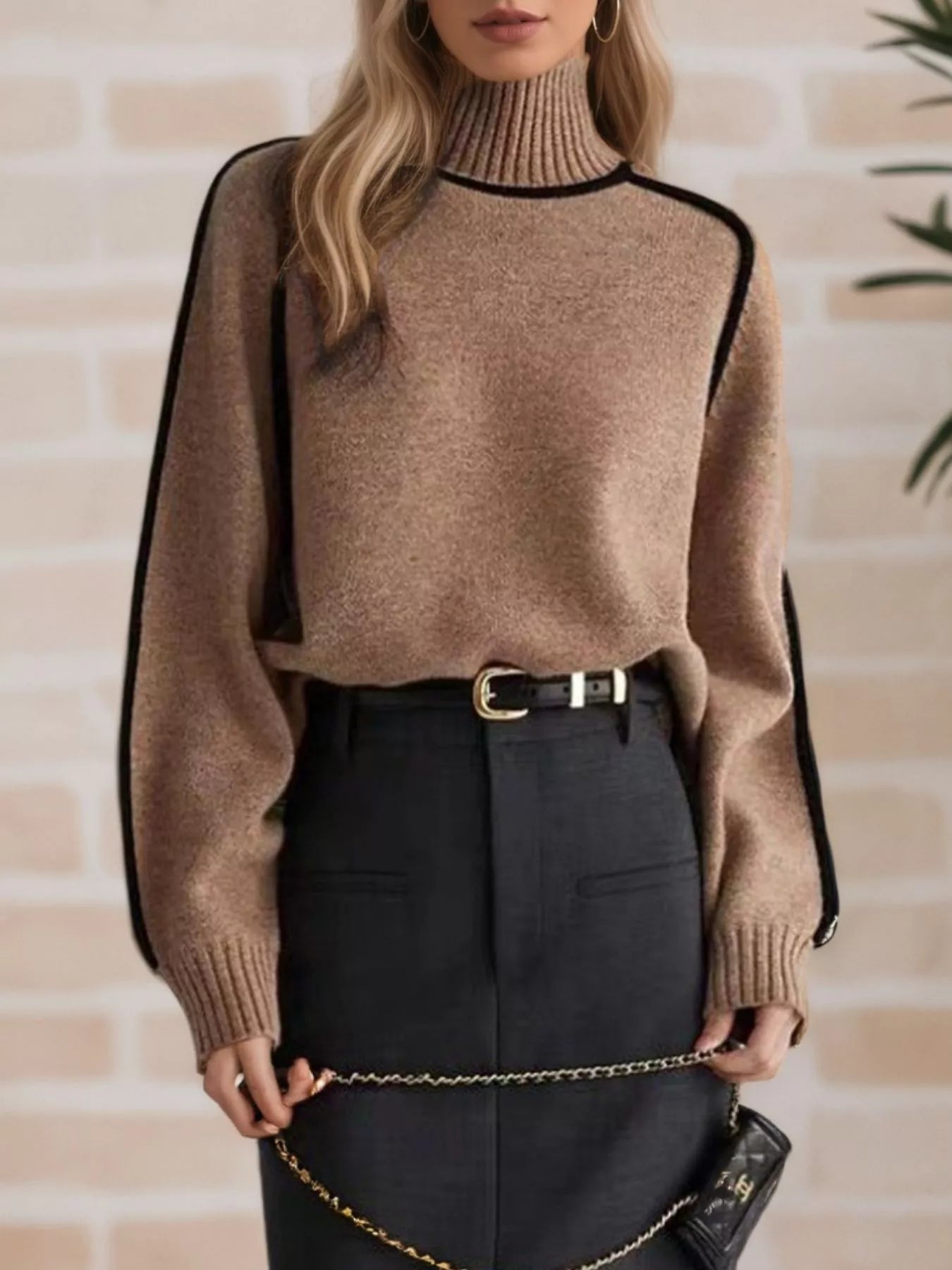 Contrast Trim Turtleneck Sweater designed for comfort and style at Lookzlike