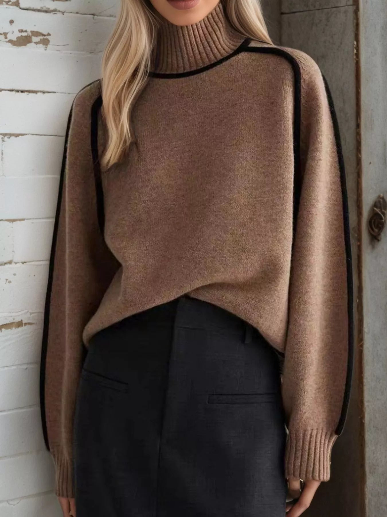 Contrast Trim Turtleneck Sweater designed for comfort and style at Lookzlike