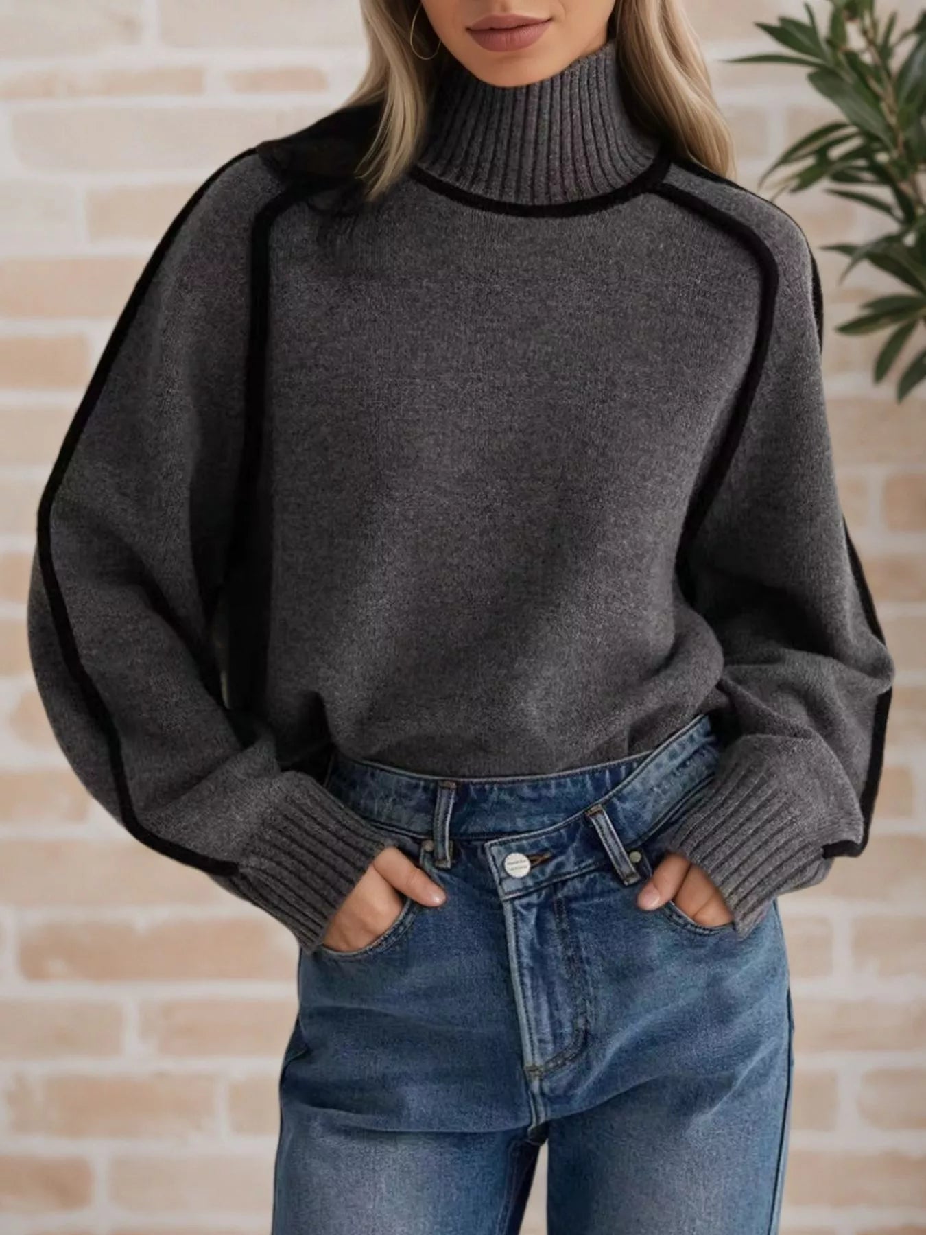 Contrast Trim Turtleneck Sweater designed for comfort and style at Lookzlike