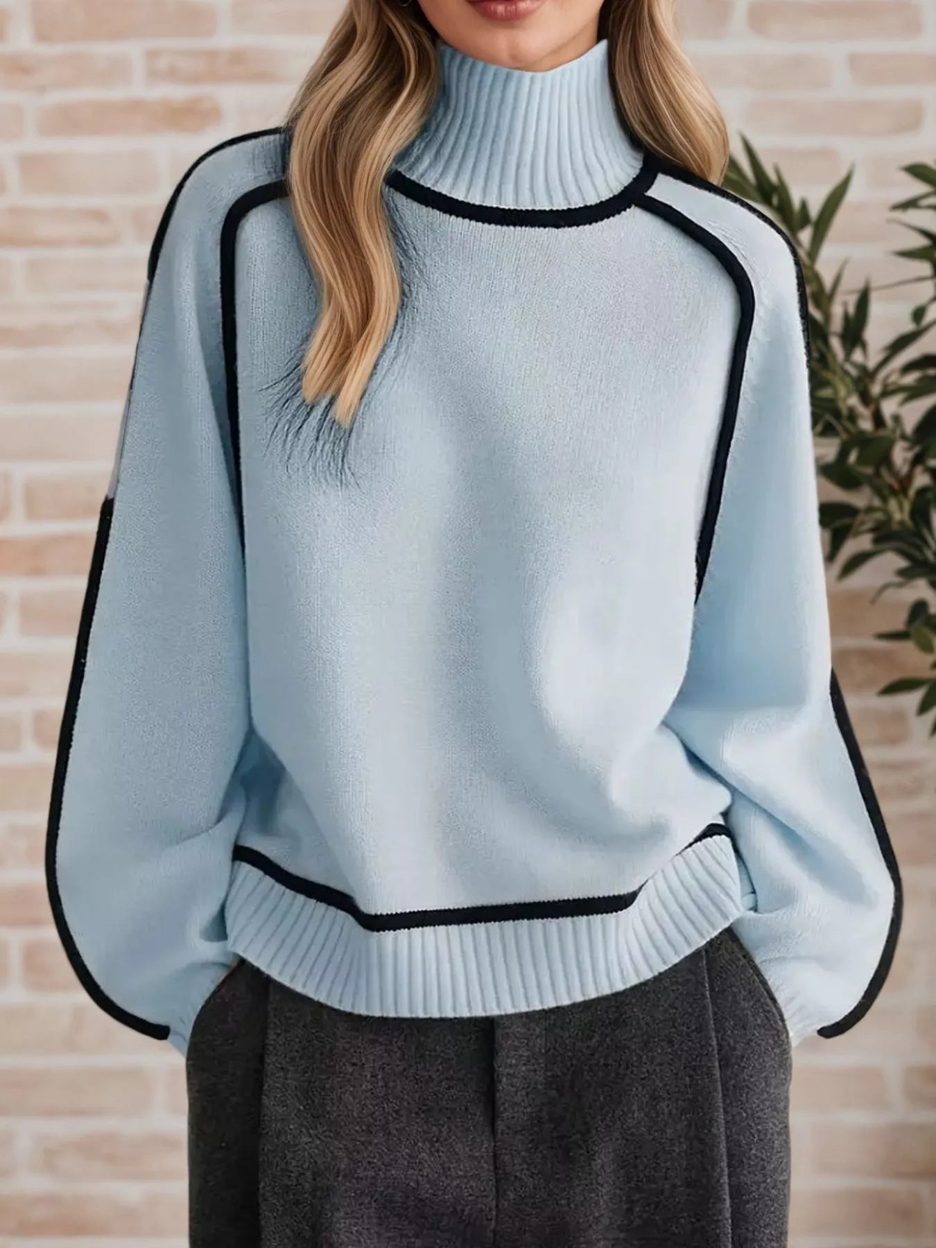 Contrast Trim Turtleneck Sweater designed for comfort and style at Lookzlike