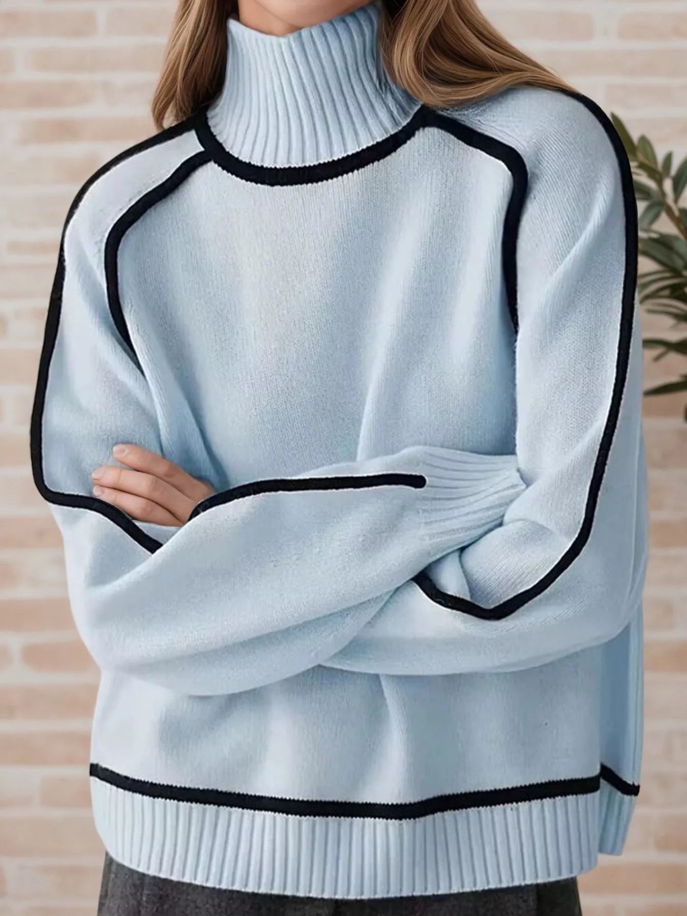 Contrast Trim Turtleneck Sweater designed for comfort and style at Lookzlike